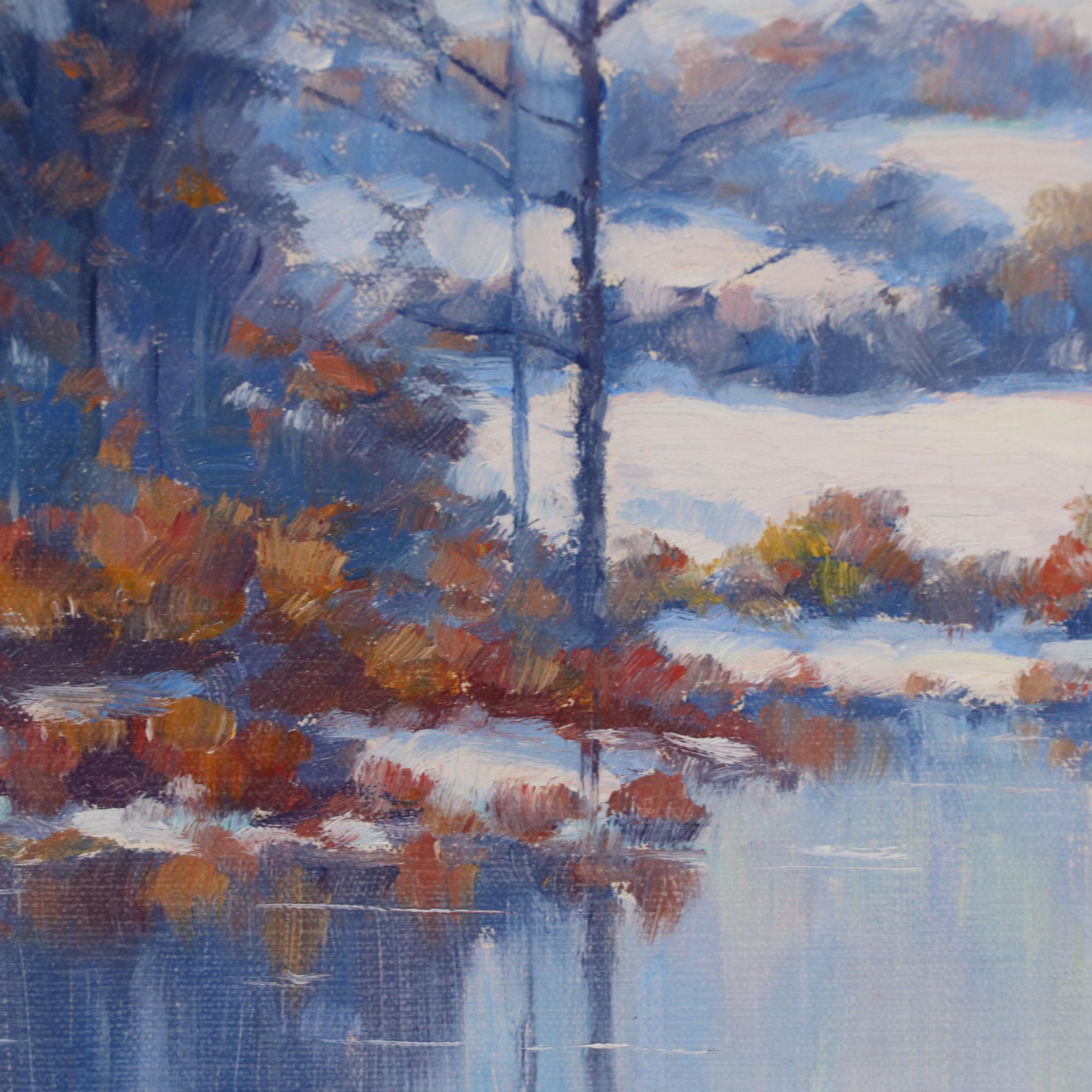 Francis Dixon Oil Painting of an Autumn Landscape with Lake