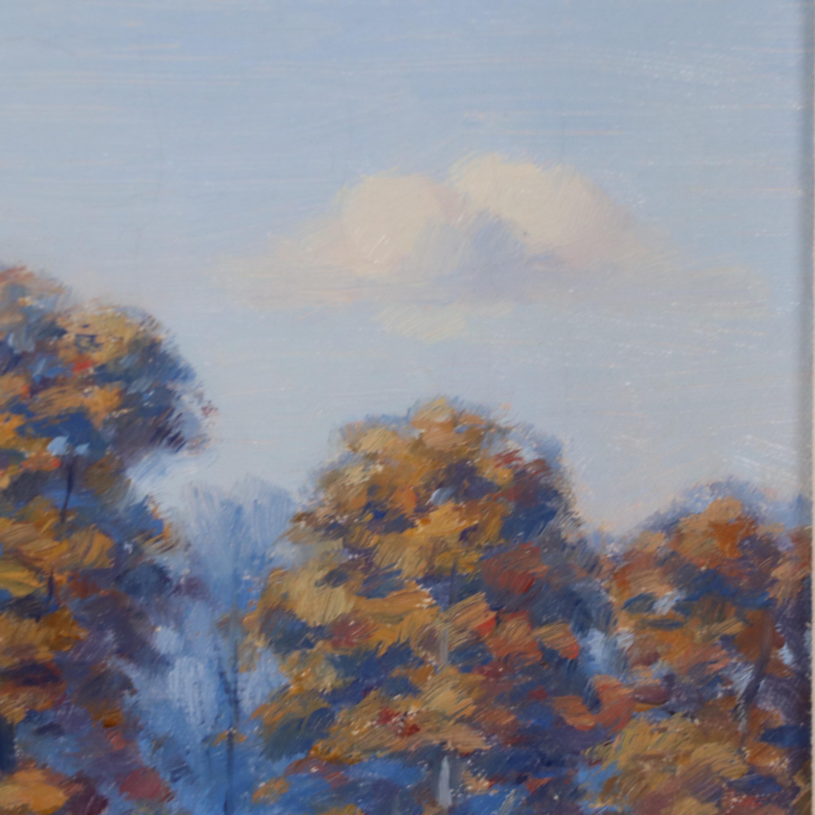 Francis Dixon Oil Painting of an Autumn Landscape with Lake