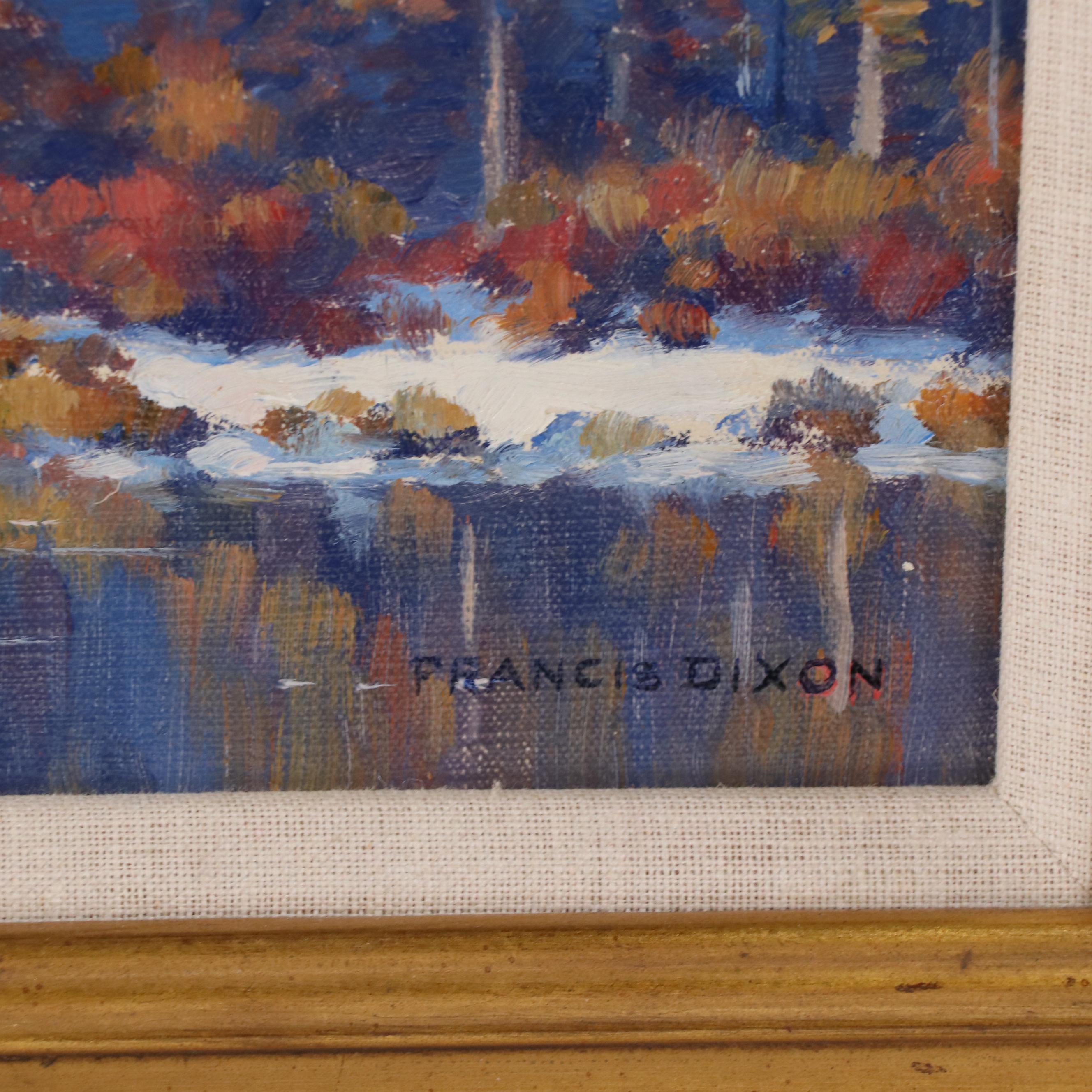 Francis Dixon Oil Painting of an Autumn Landscape with Lake