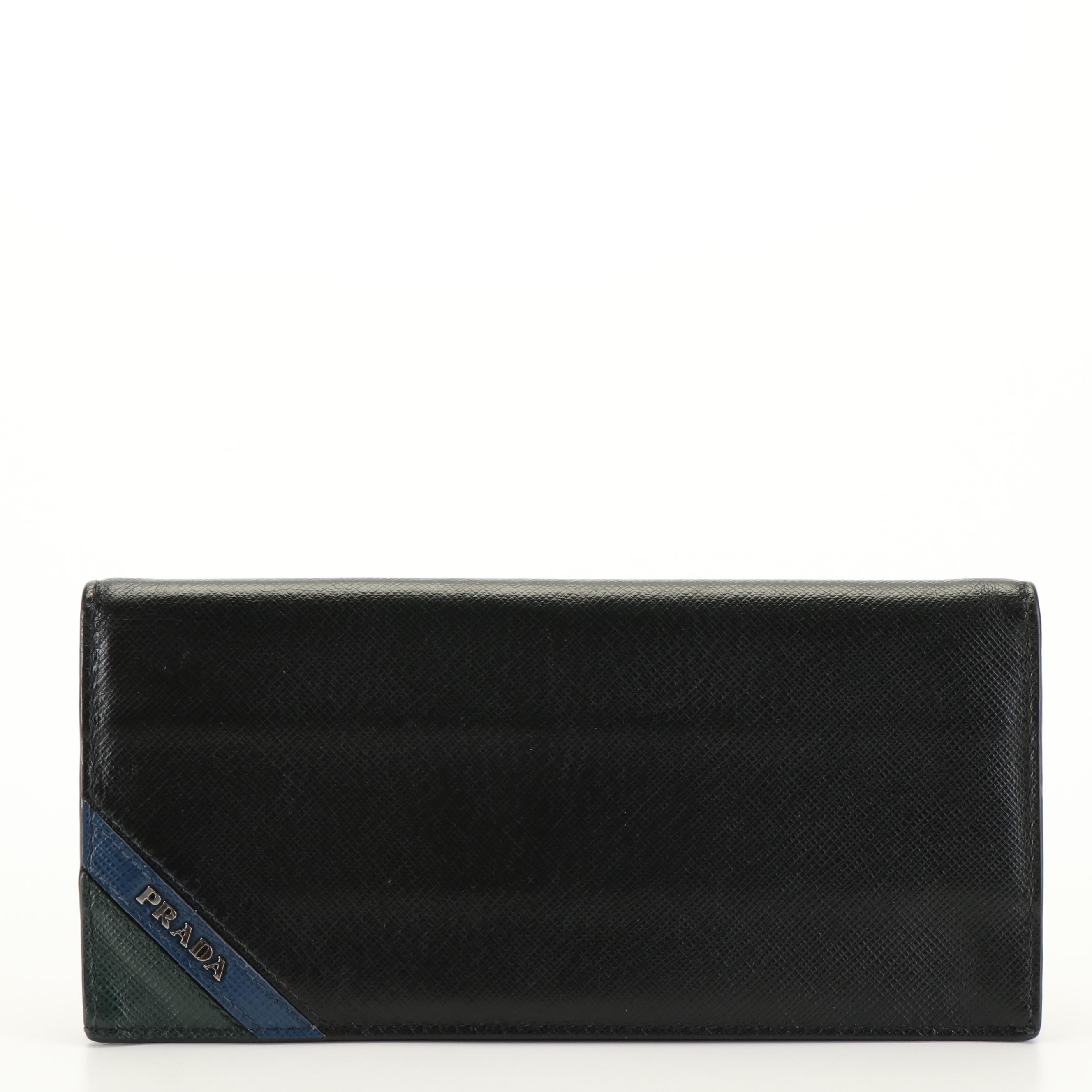 Prada Striped Logo Long Wallet in Saffiano Leather