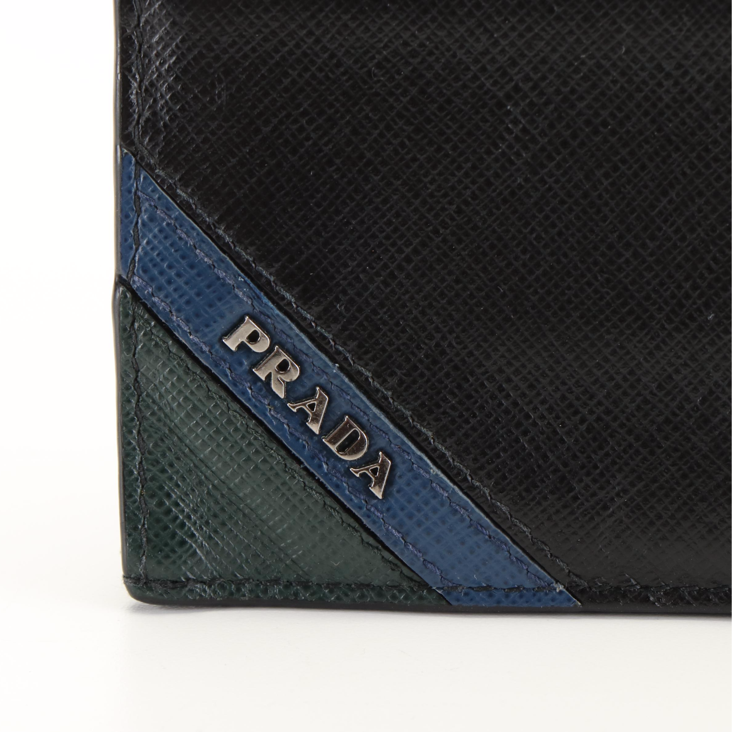 Prada Striped Logo Long Wallet in Saffiano Leather