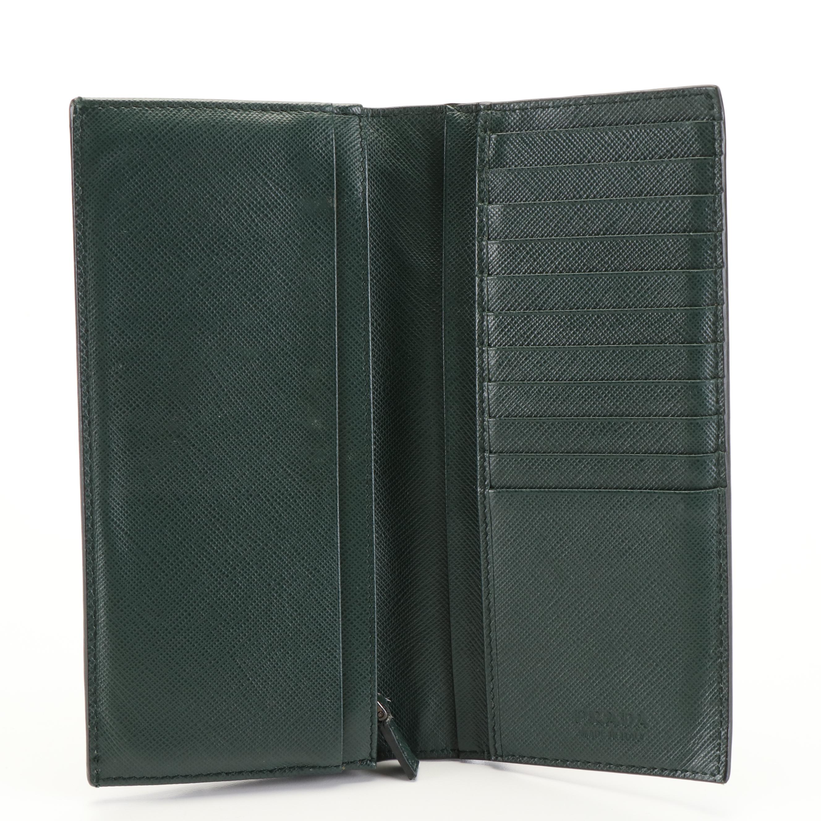 Prada Striped Logo Long Wallet in Saffiano Leather