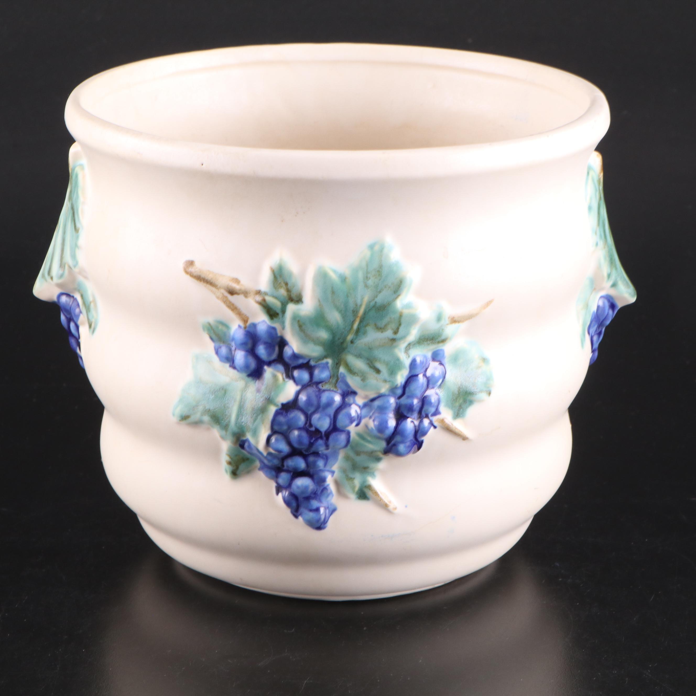 McCoy Pottery Grape Motif Ceramic Planter, Square Planter, and Vases