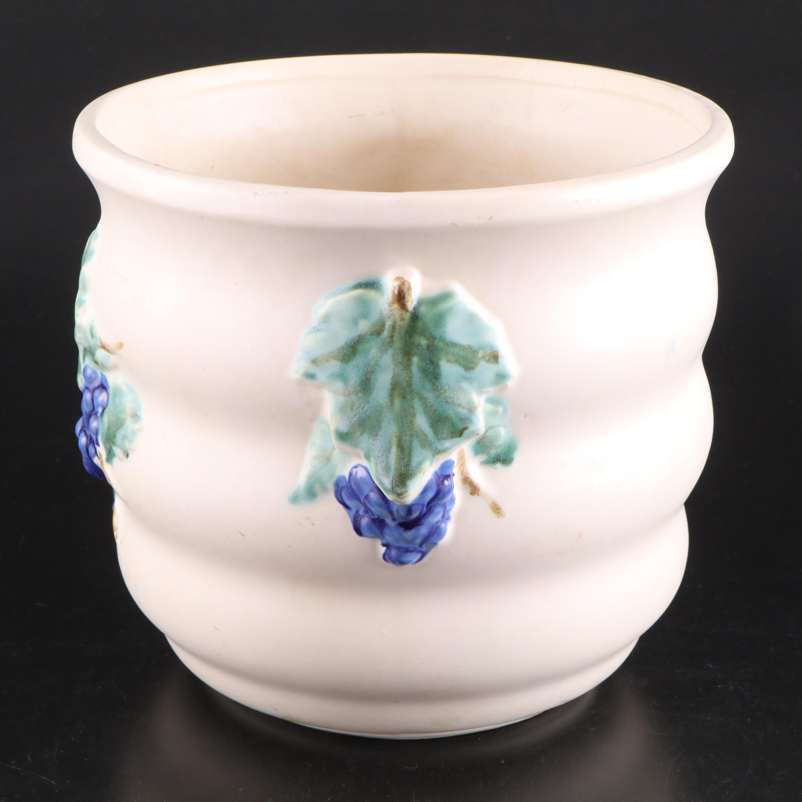 McCoy Pottery Grape Motif Ceramic Planter, Square Planter, and Vases