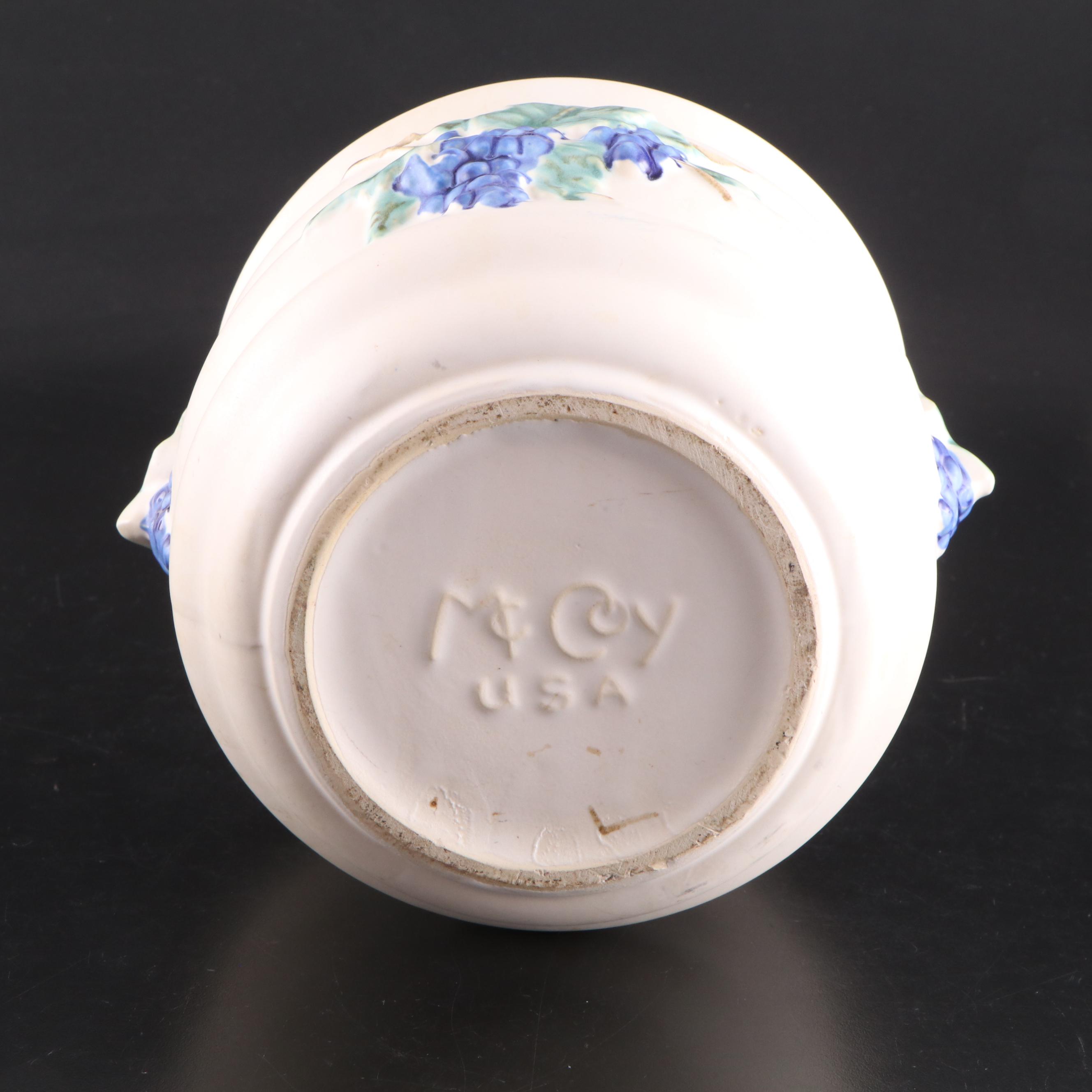 McCoy Pottery Grape Motif Ceramic Planter, Square Planter, and Vases