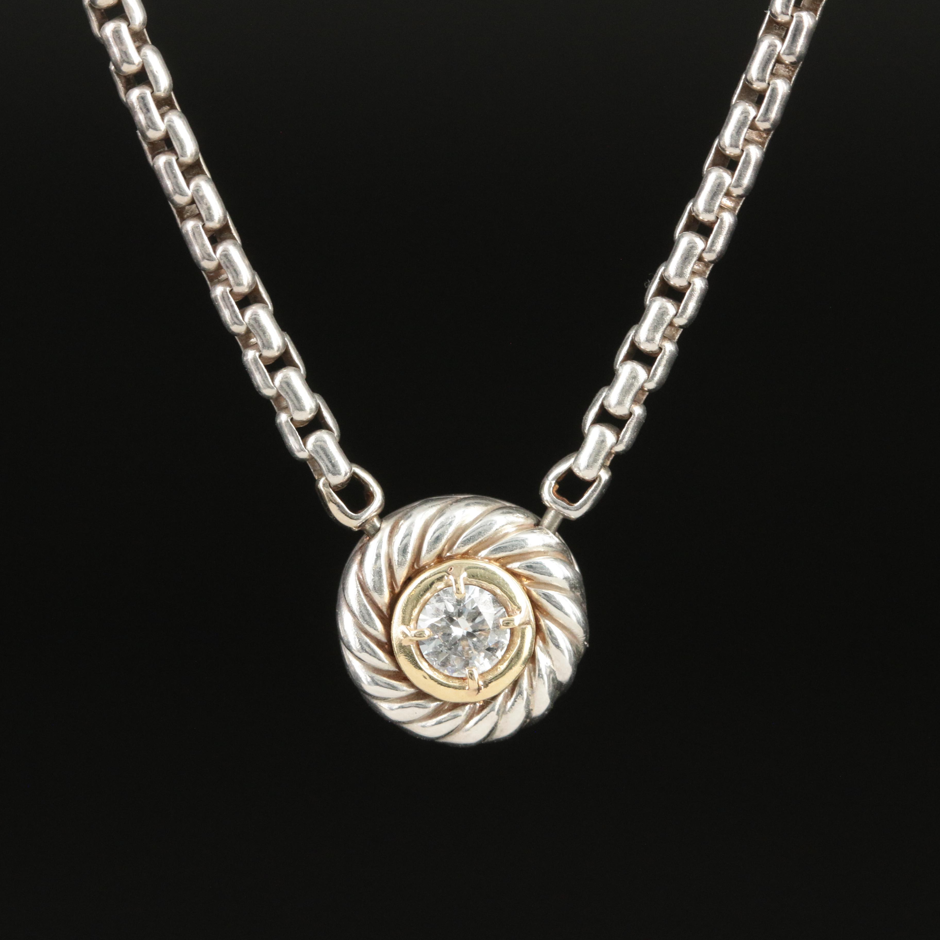 David Yurman Sterling and 0.30 CT Diamond "Cookie" Necklace with 18K Accent