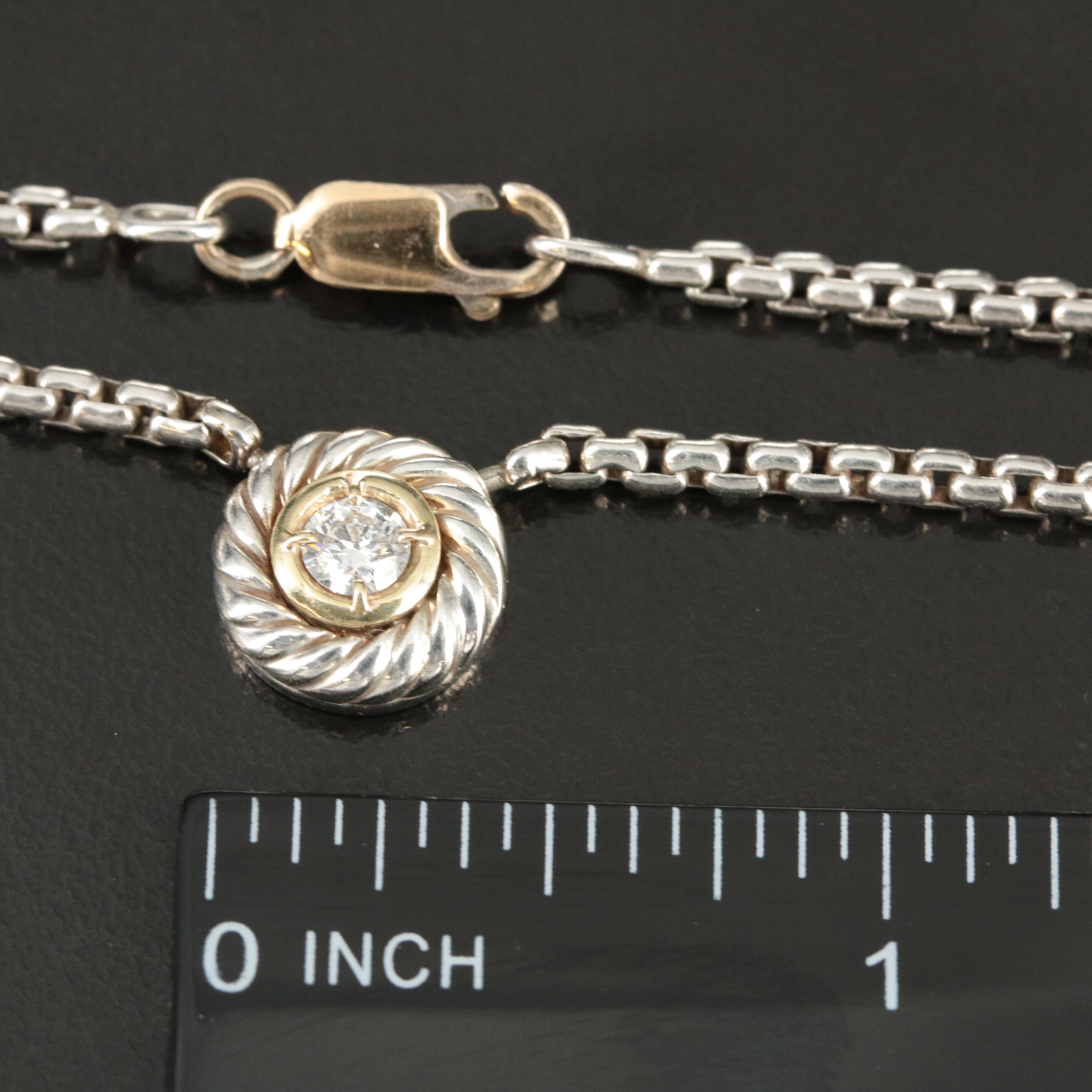 David Yurman Sterling and 0.30 CT Diamond "Cookie" Necklace with 18K Accent