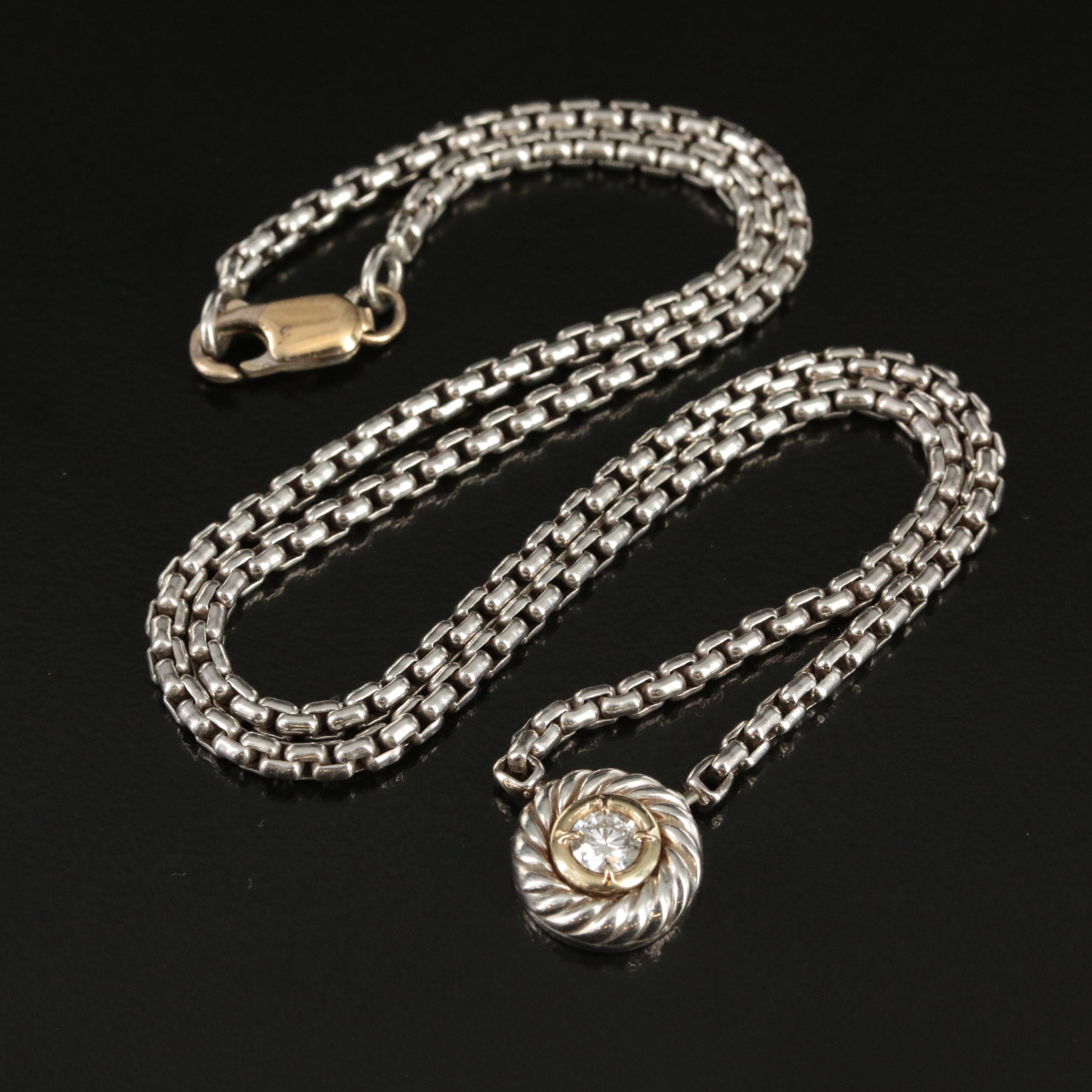 David Yurman Sterling and 0.30 CT Diamond "Cookie" Necklace with 18K Accent