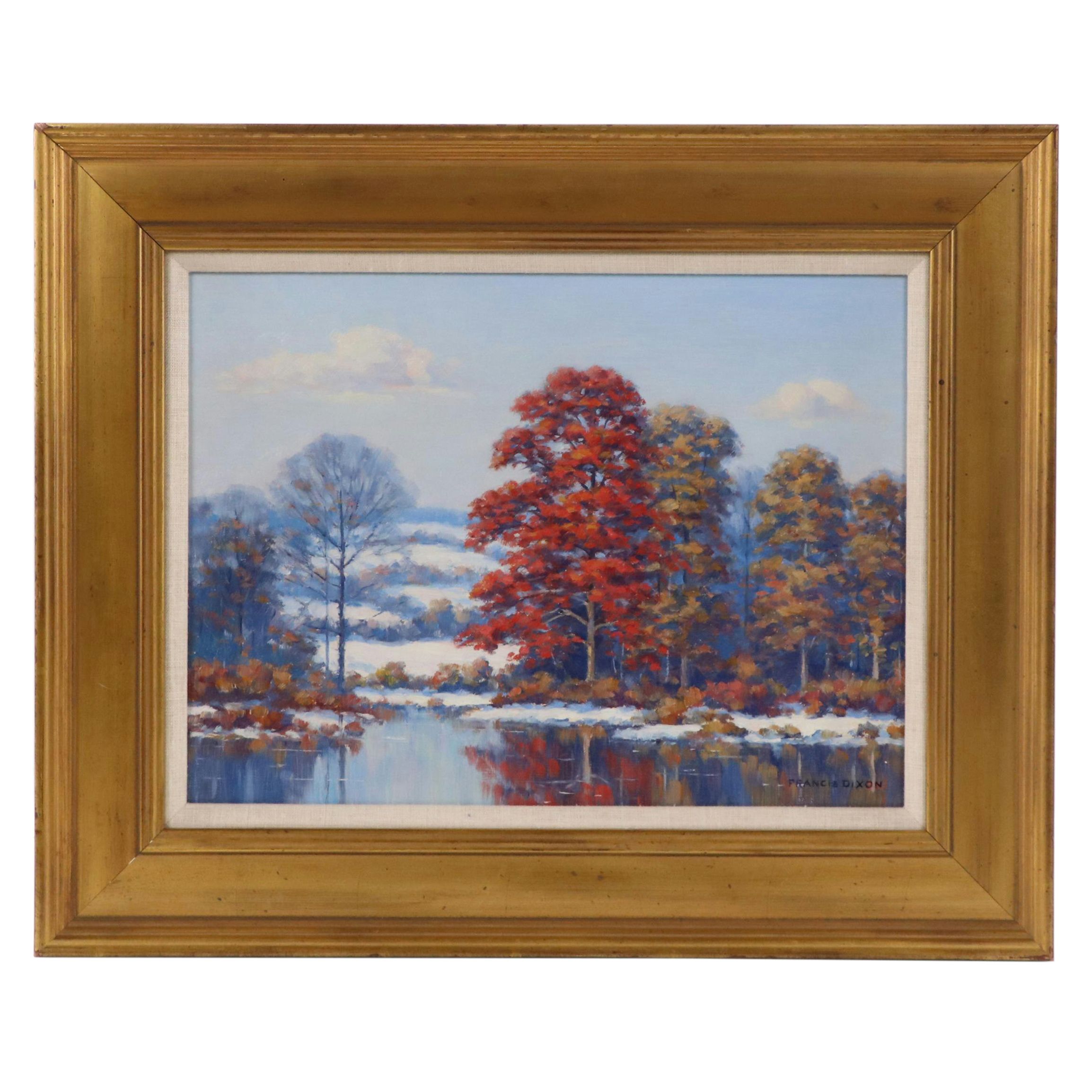 Francis Dixon Oil Painting of an Autumn Landscape with Lake