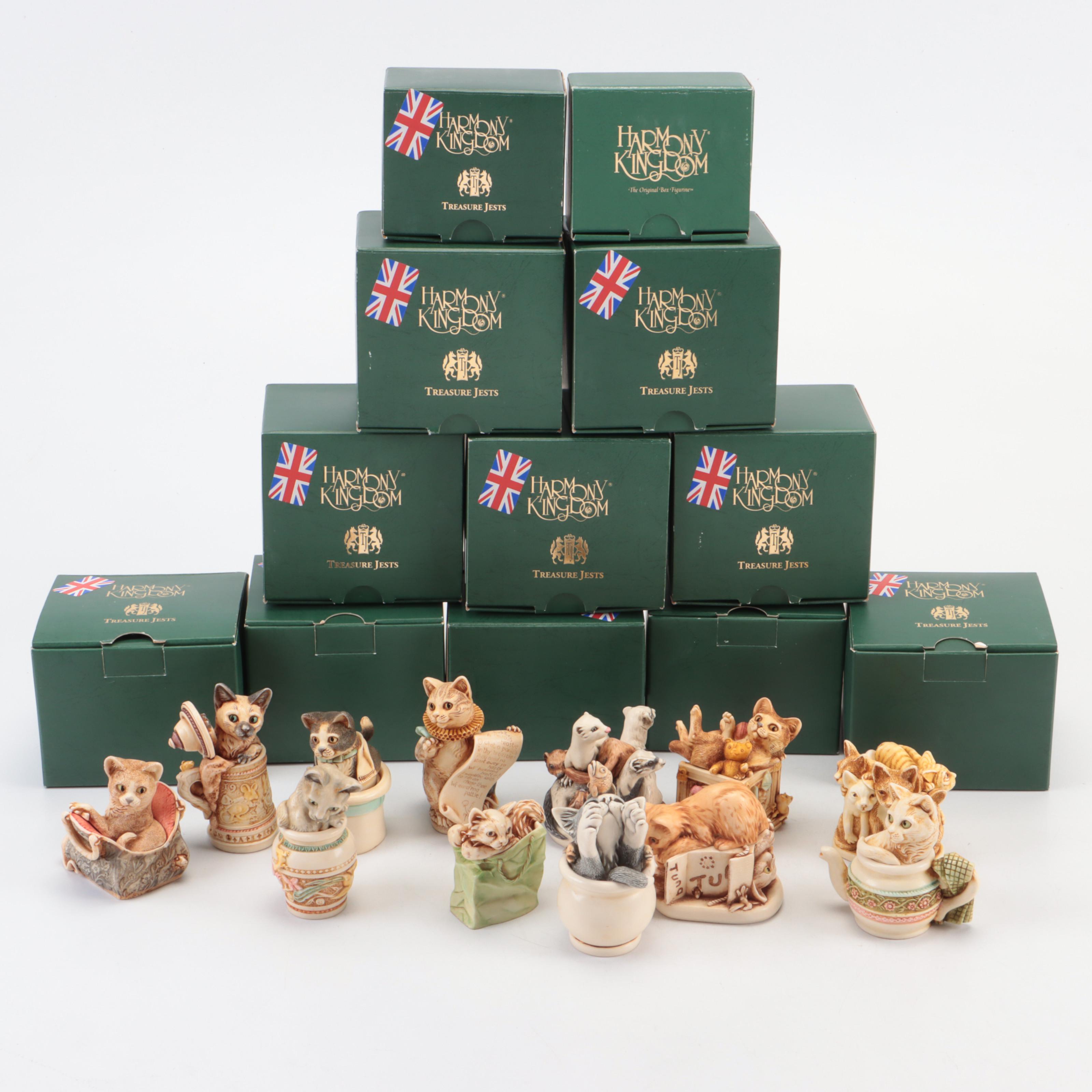 English Harmony Kingdom Figural Cat Keepsake Boxes, Vintage