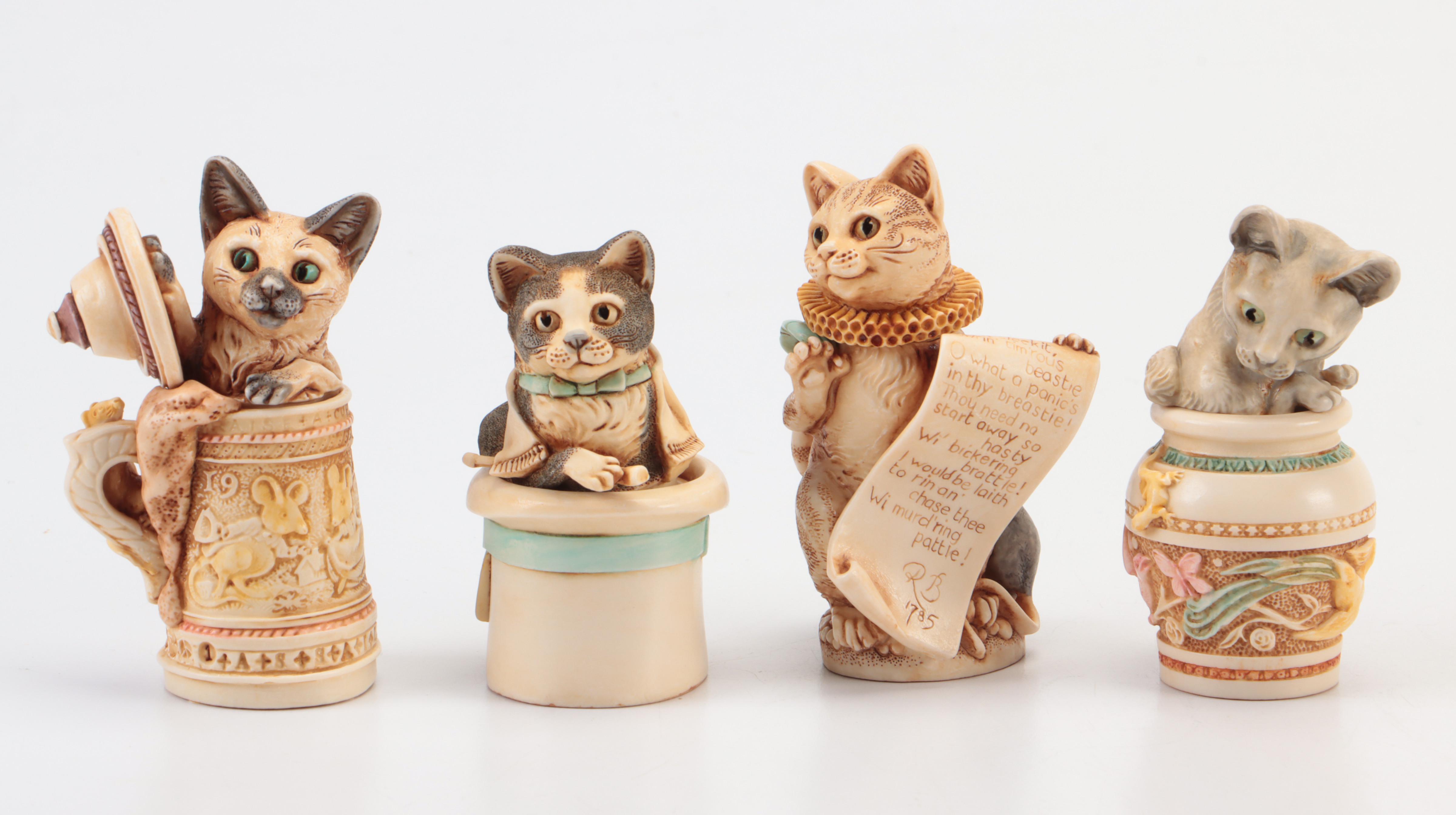English Harmony Kingdom Figural Cat Keepsake Boxes, Vintage