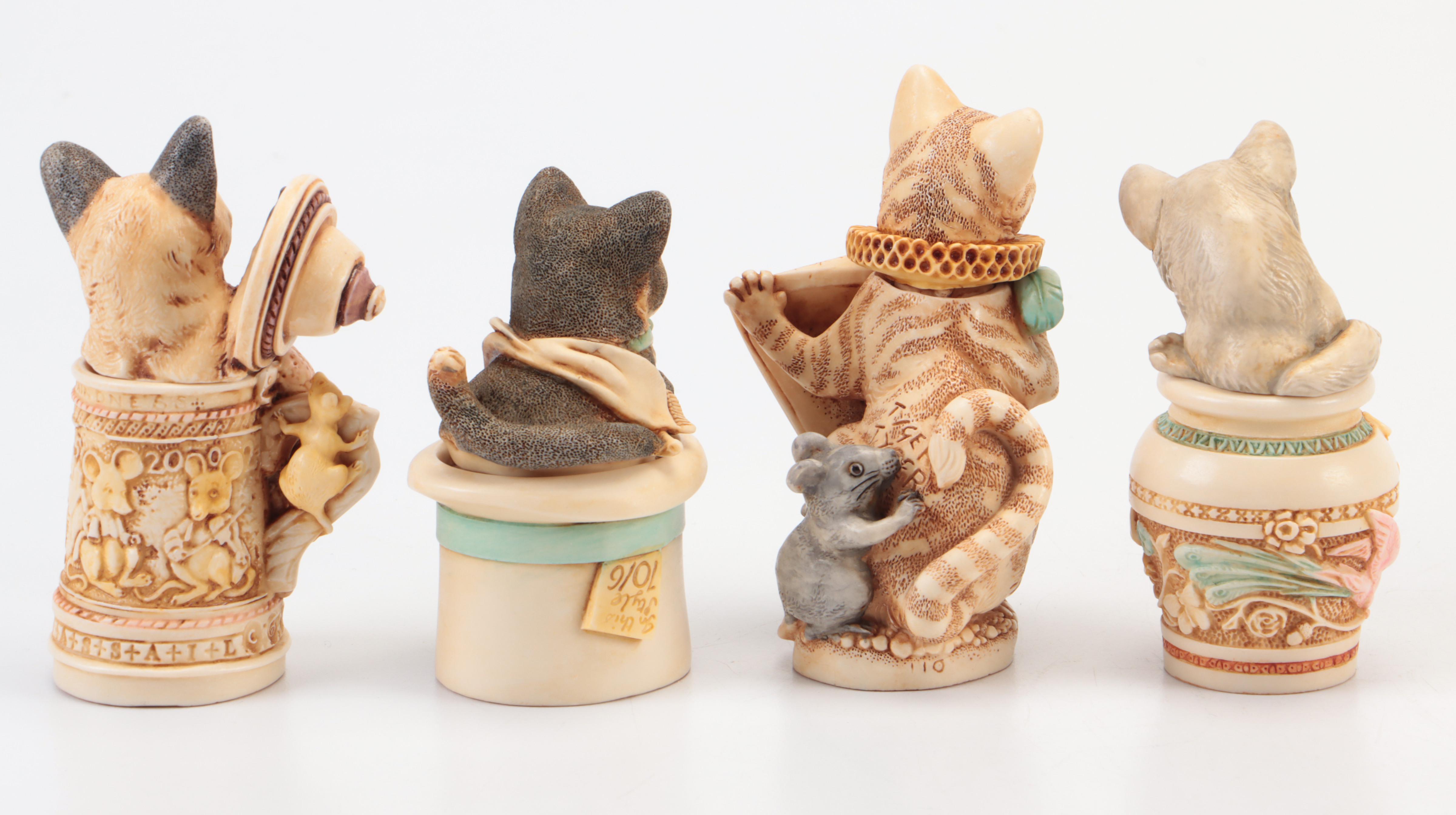 English Harmony Kingdom Figural Cat Keepsake Boxes, Vintage