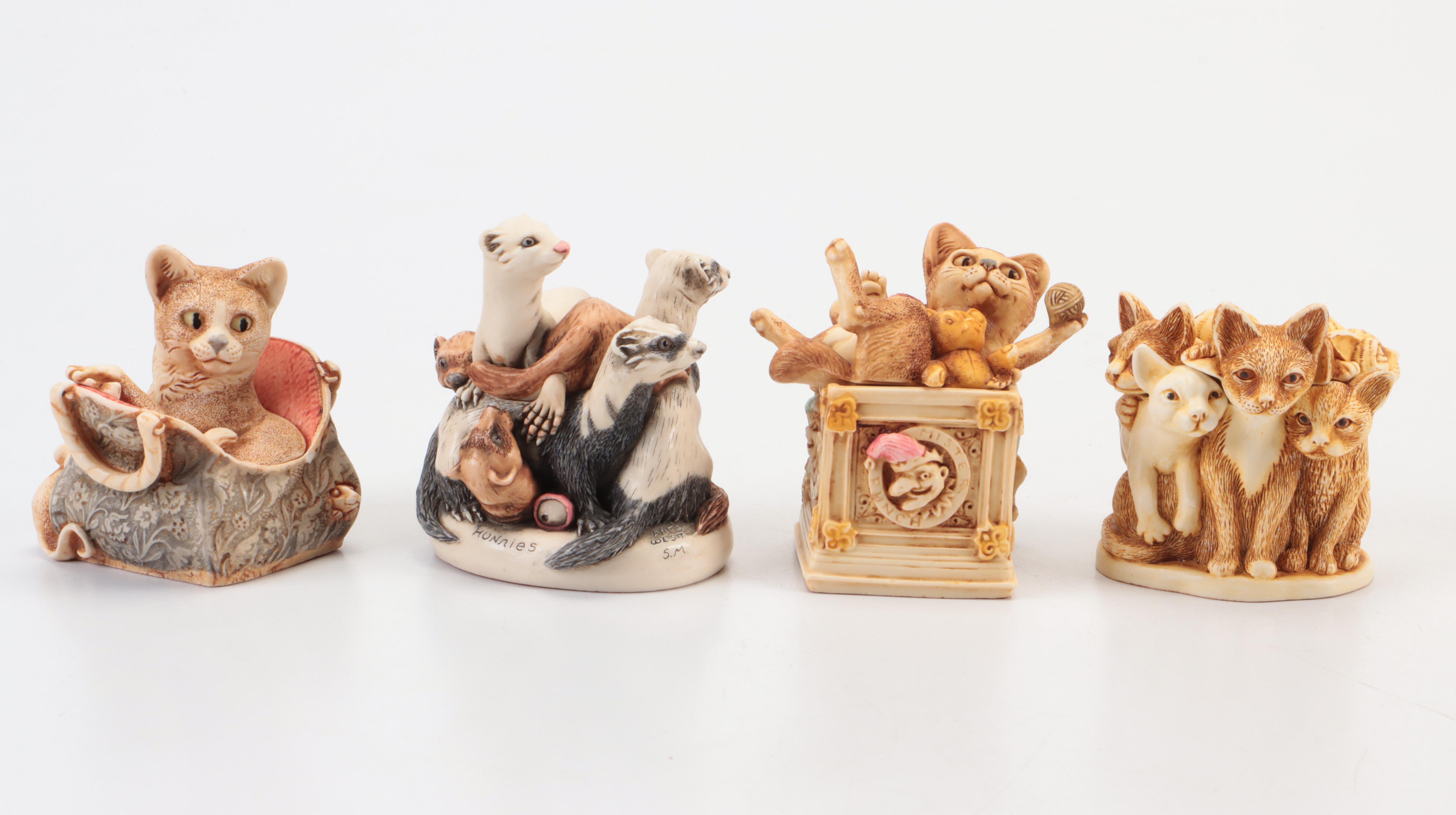 English Harmony Kingdom Figural Cat Keepsake Boxes, Vintage