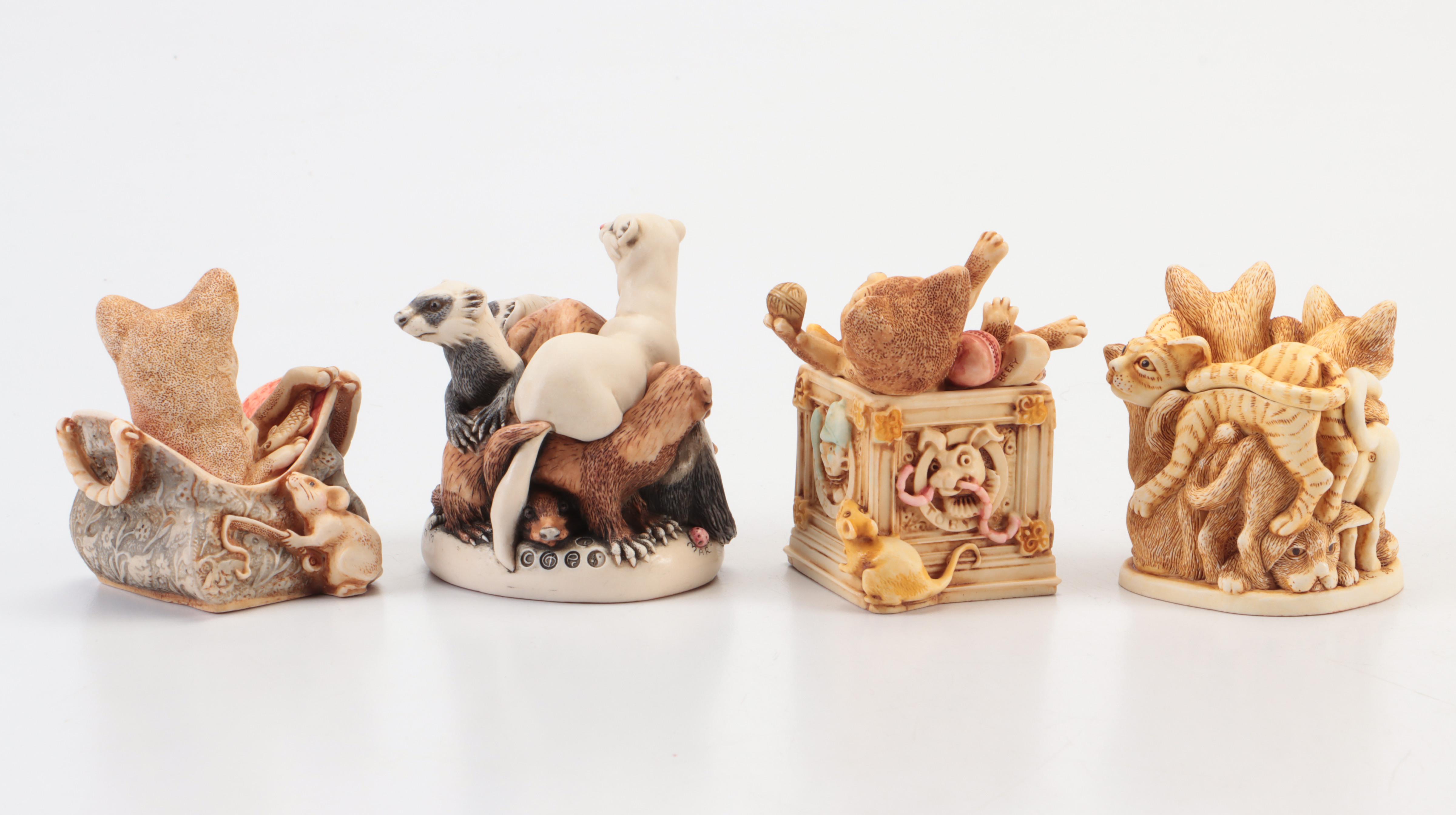 English Harmony Kingdom Figural Cat Keepsake Boxes, Vintage