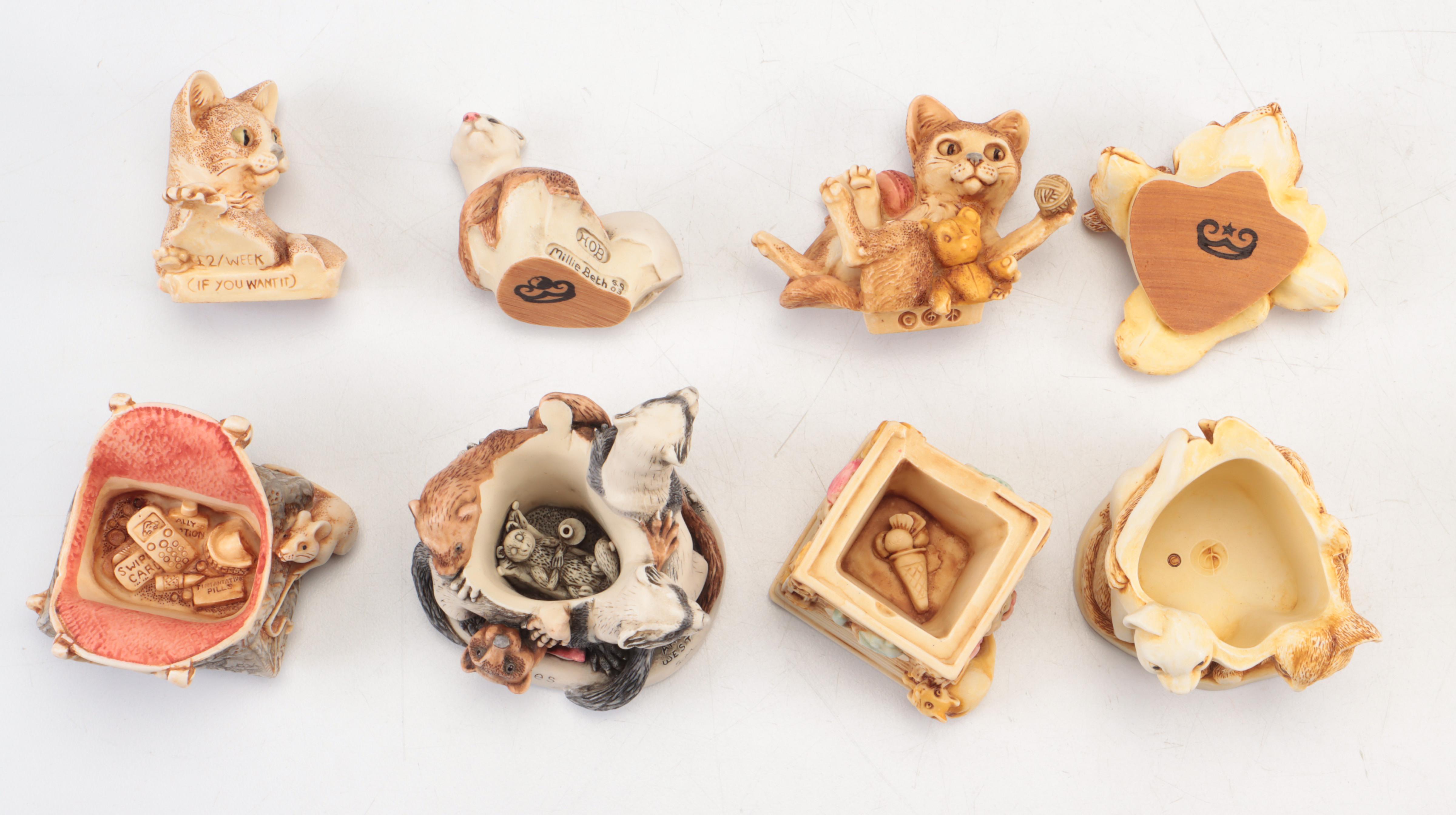 English Harmony Kingdom Figural Cat Keepsake Boxes, Vintage