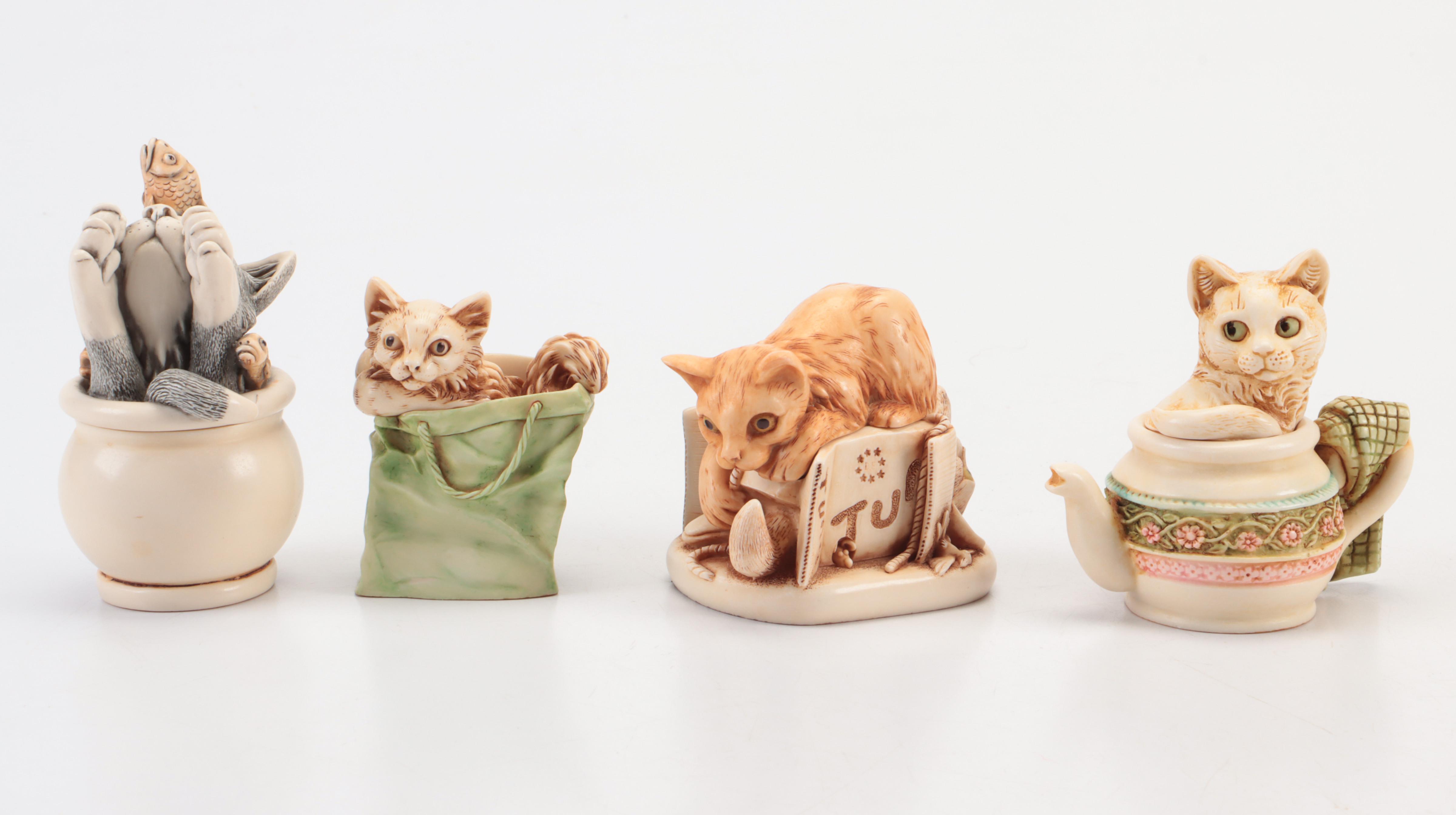 English Harmony Kingdom Figural Cat Keepsake Boxes, Vintage