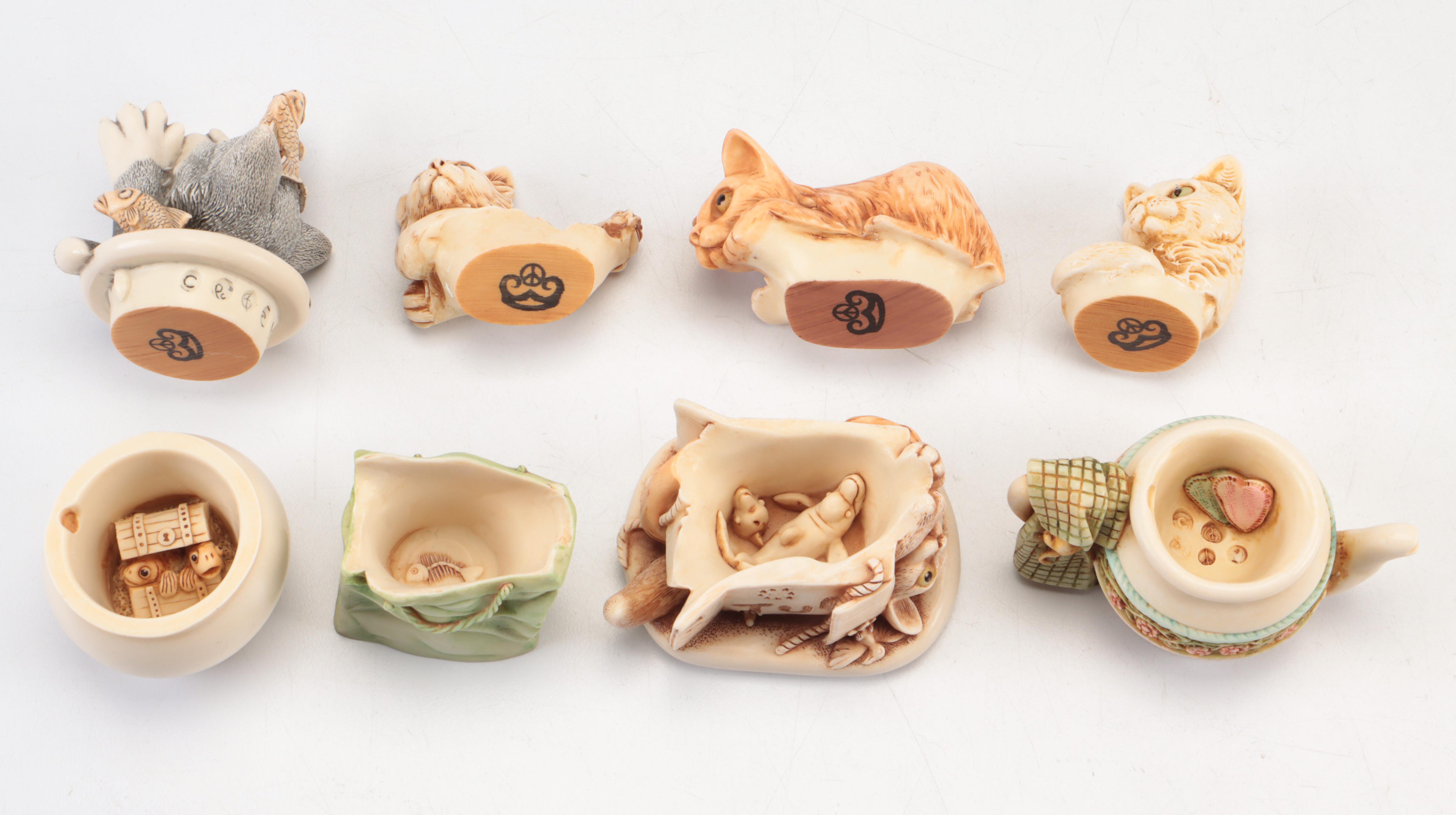 English Harmony Kingdom Figural Cat Keepsake Boxes, Vintage