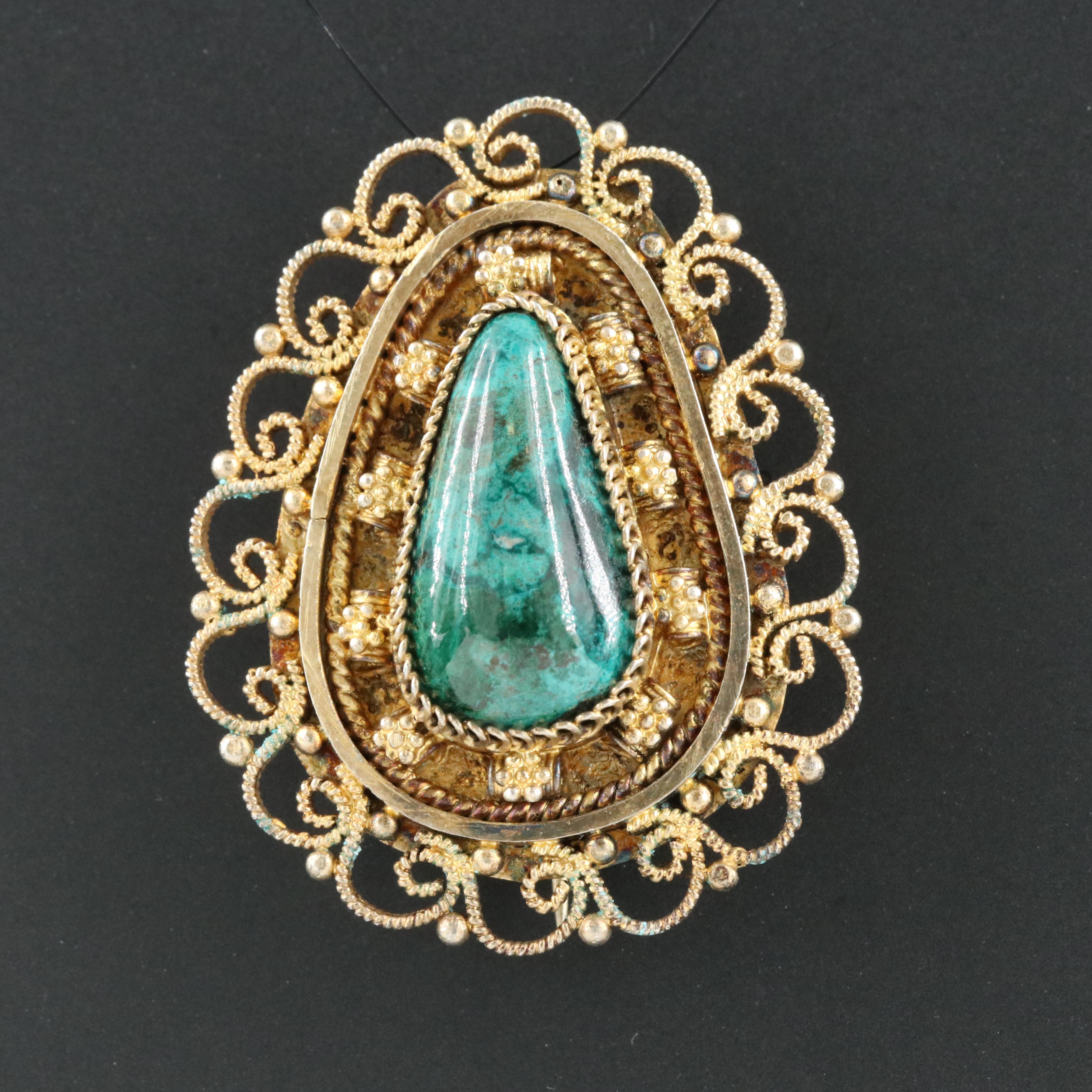 Vintage Israeli Sterling Eilat Stone Brooch/Pendant