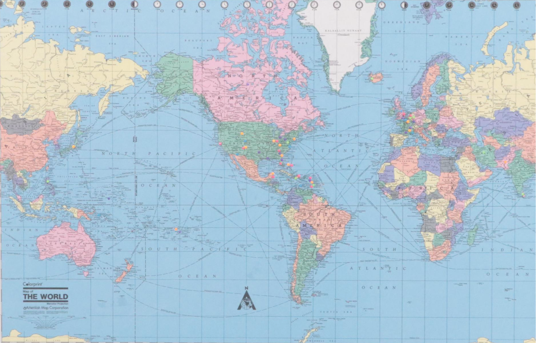 Colorprint "Map of the World" Pinboard, 1993