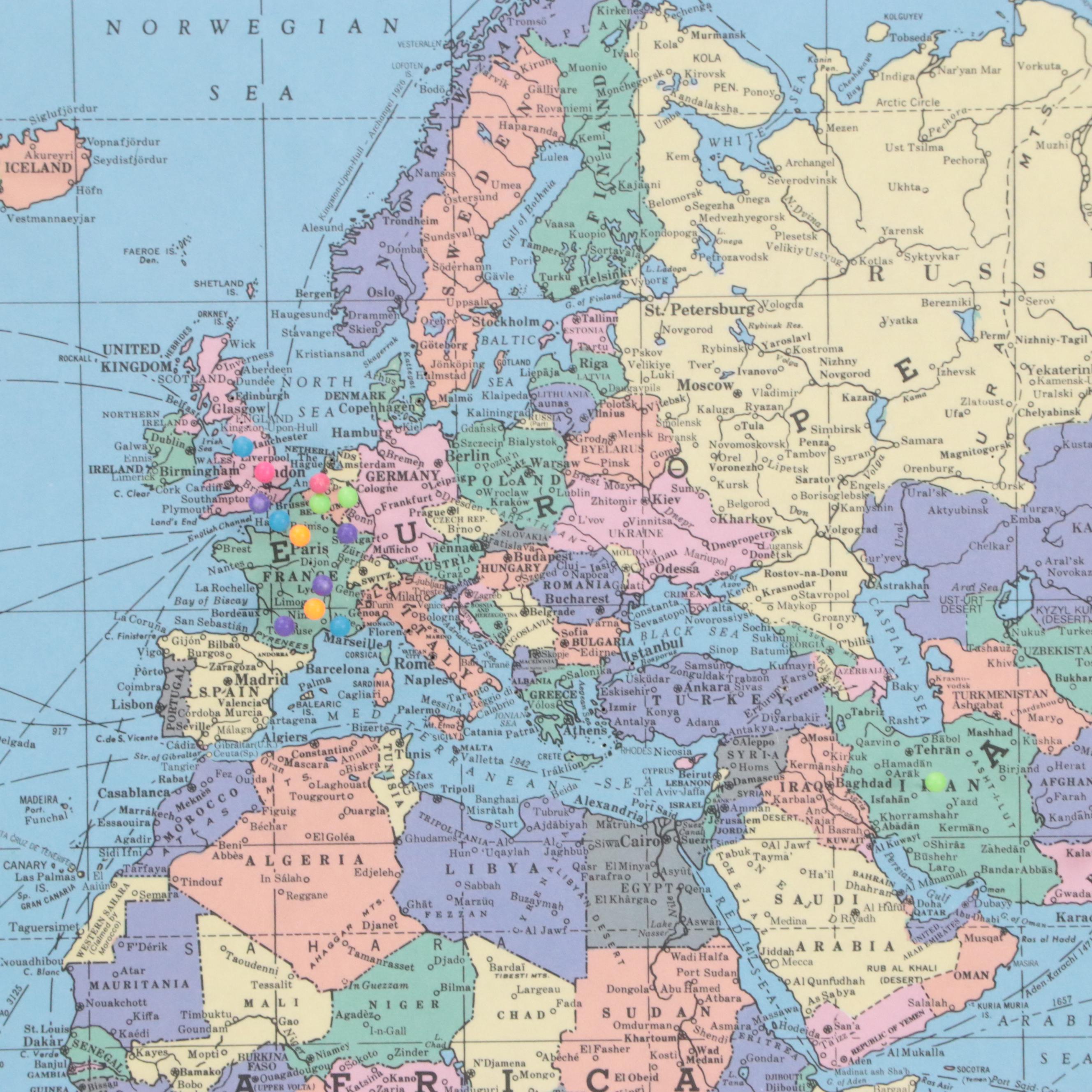 Colorprint "Map of the World" Pinboard, 1993