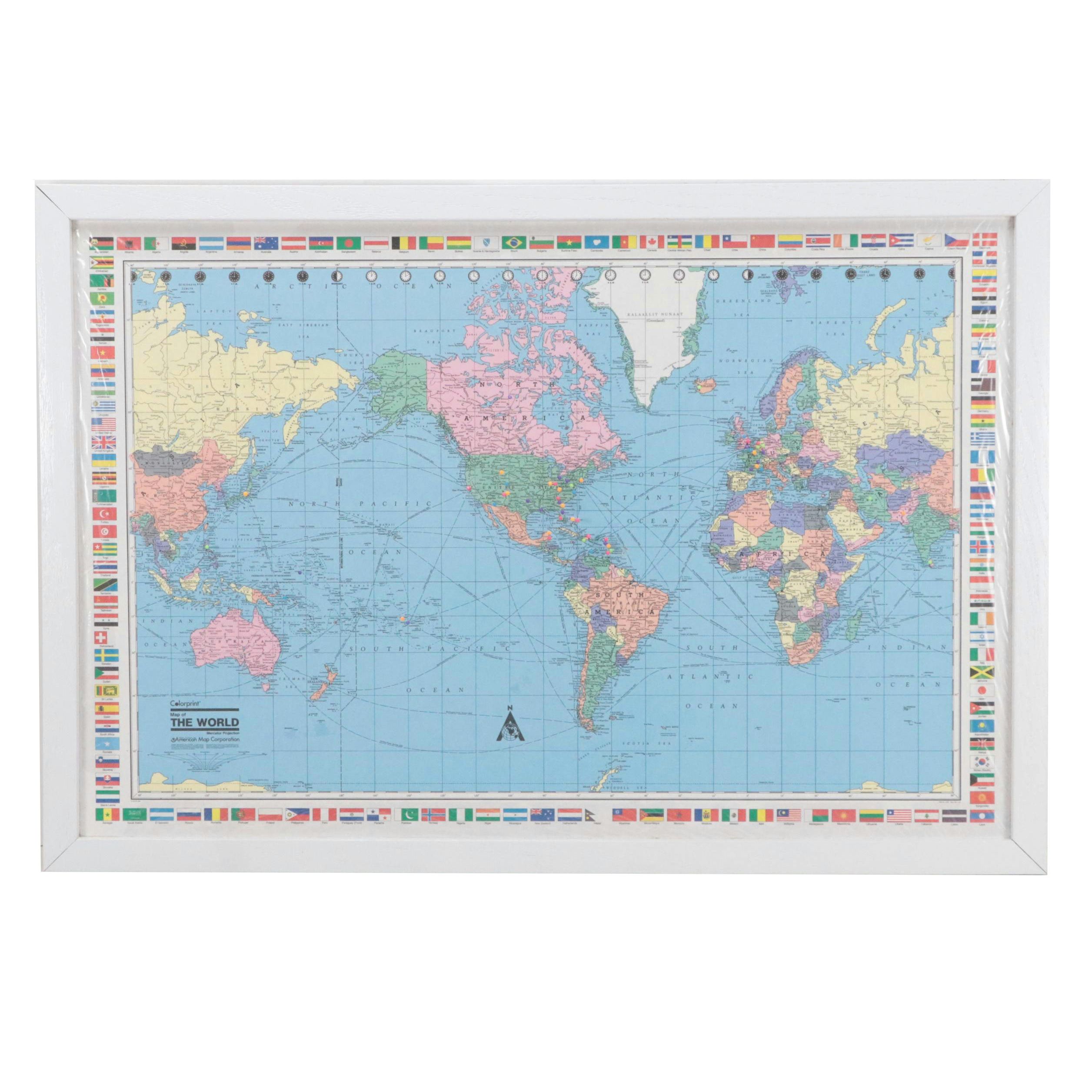 Colorprint "Map of the World" Pinboard, 1993