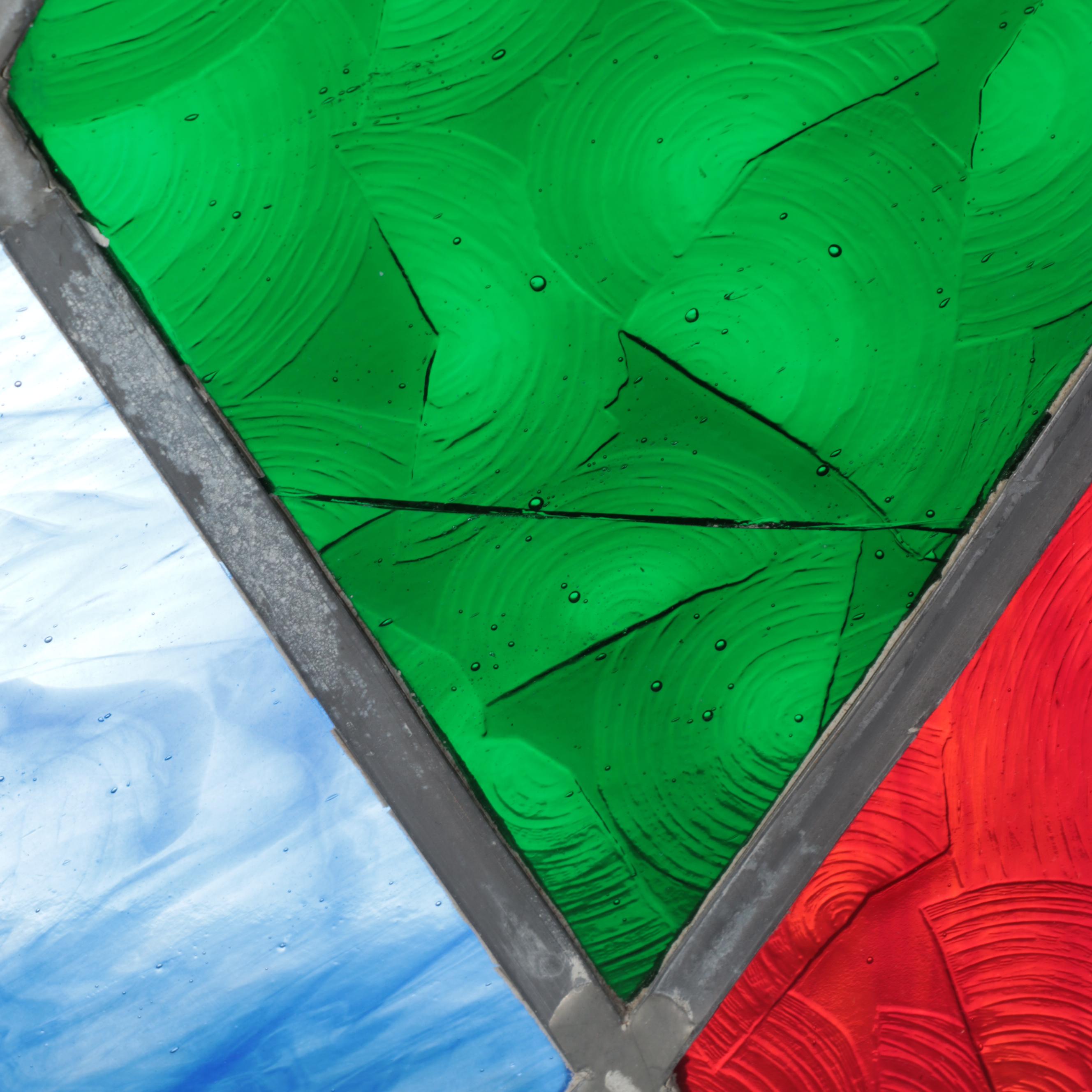 Multicolored Diamond Pattern Stained Glass Window Panels, Mid to Late 20th C.