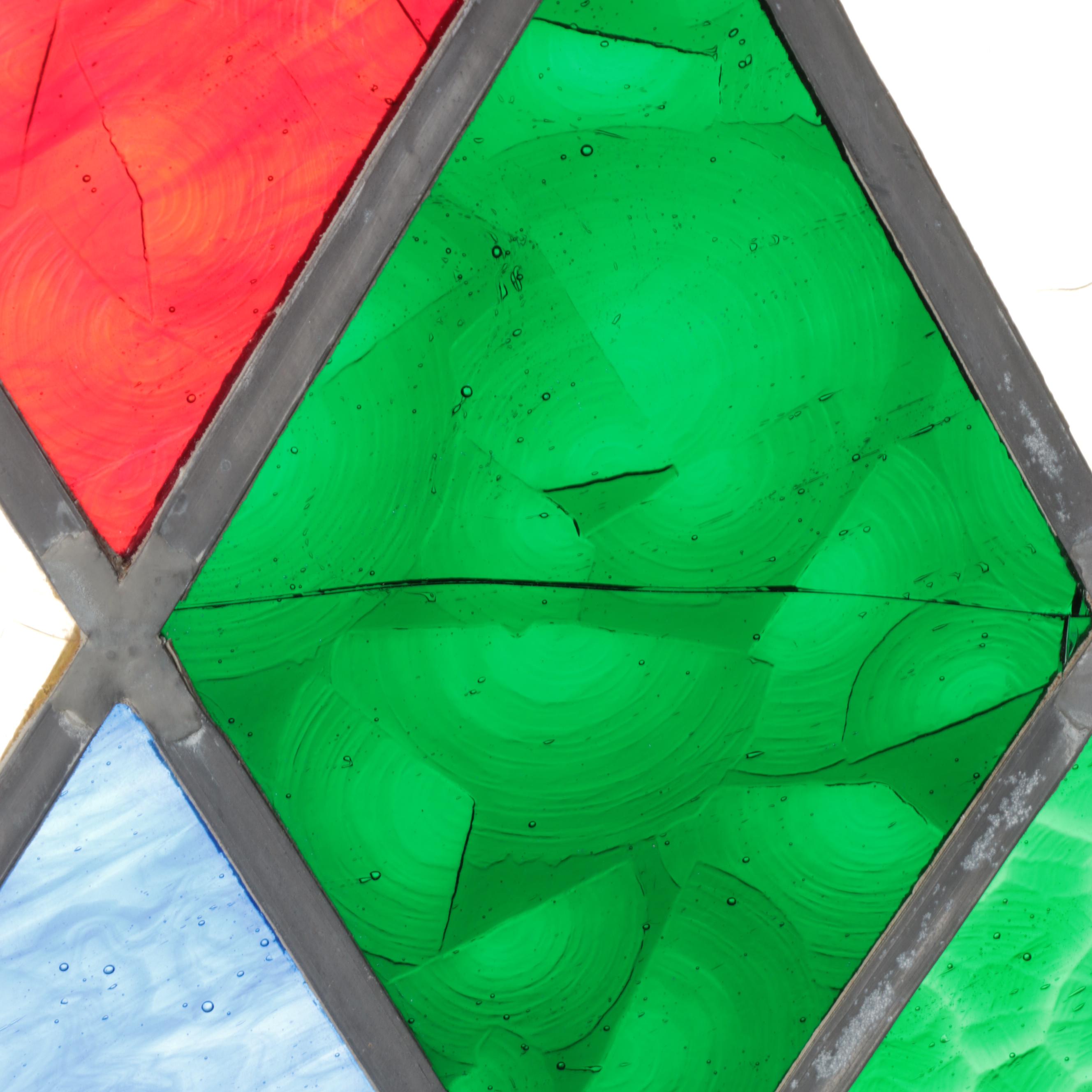 Multicolored Diamond Pattern Stained Glass Window Panels, Mid to Late 20th C.