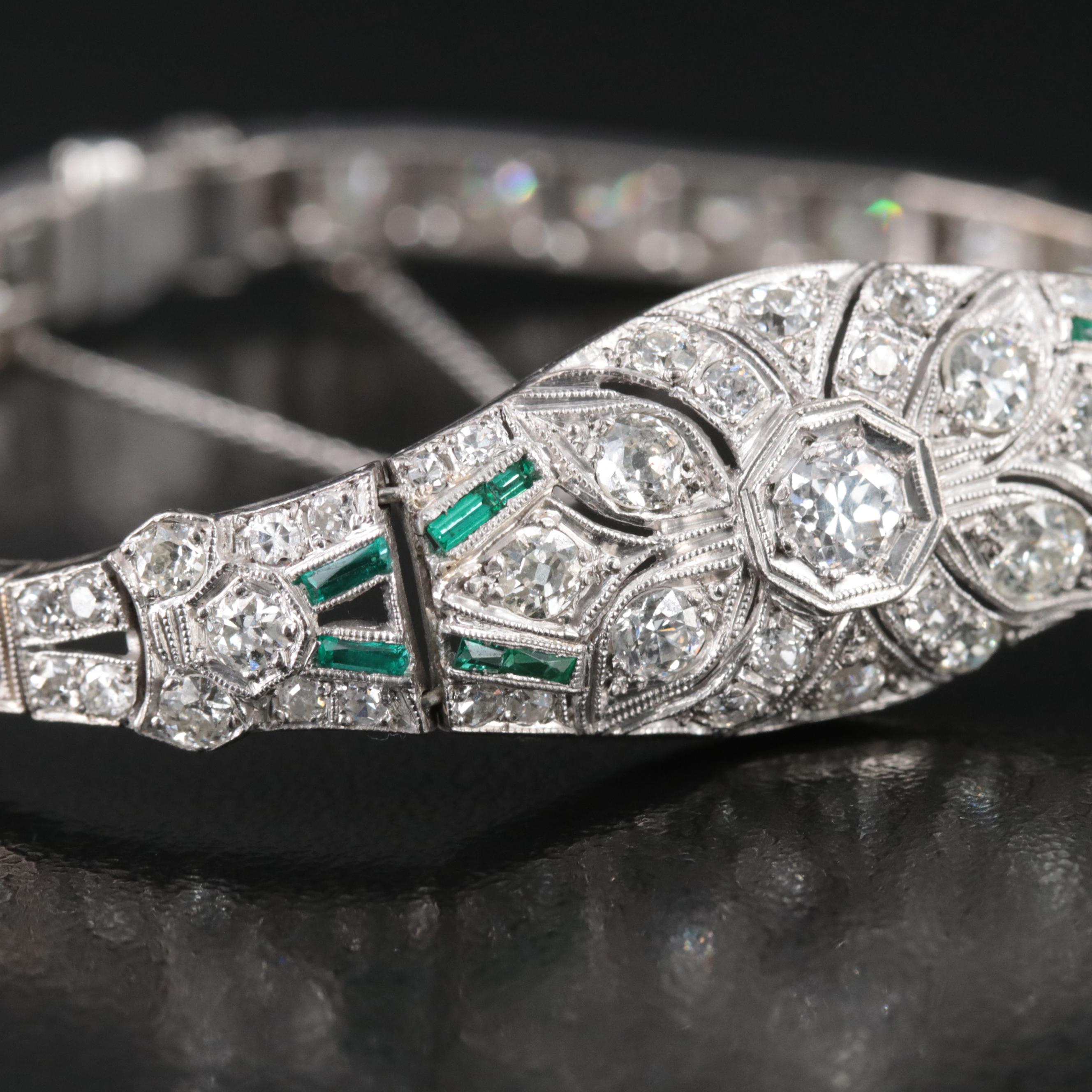 Art Deco 18K 4.71 CTW Diamond and Imitation Emerald Bracelet