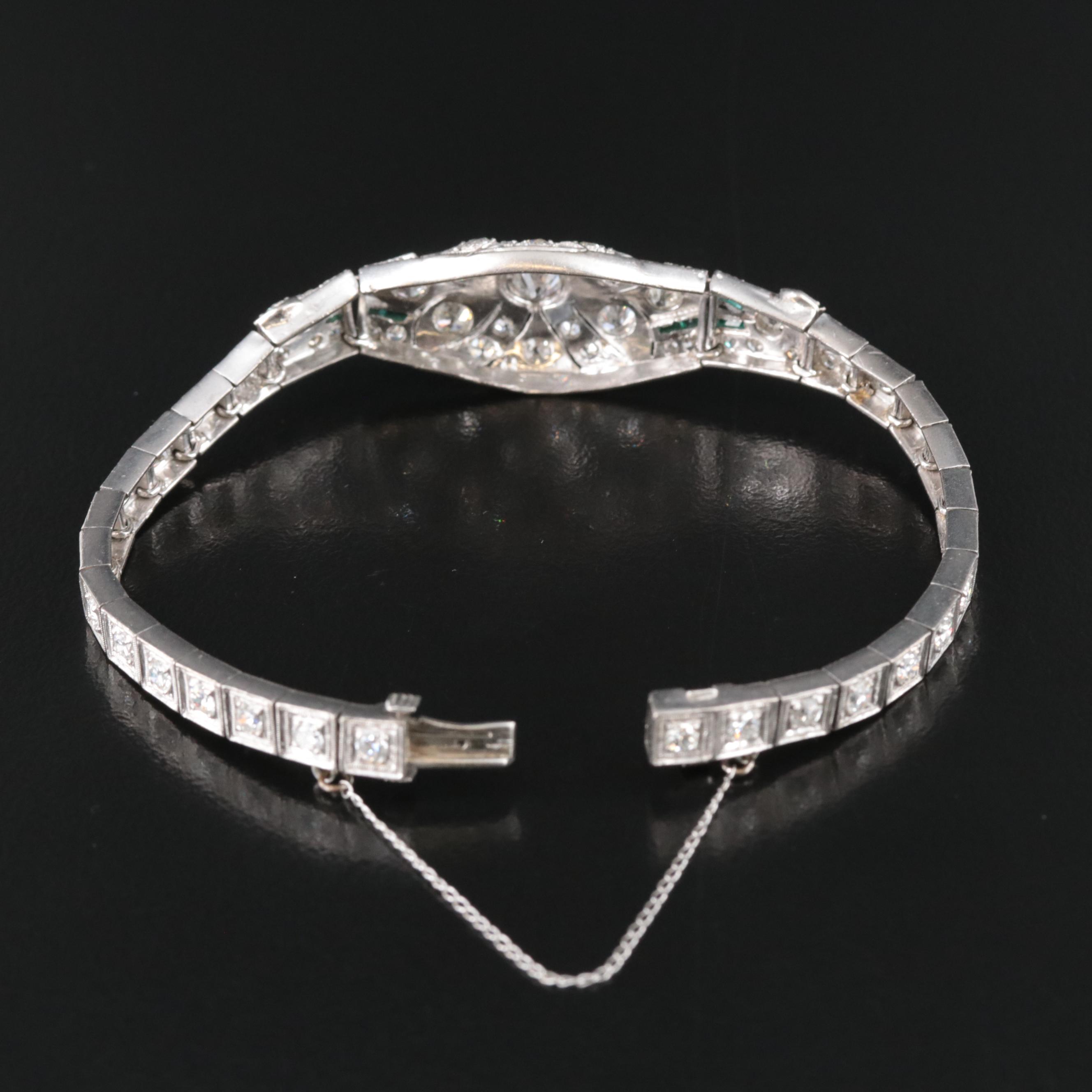 Art Deco 18K 4.71 CTW Diamond and Imitation Emerald Bracelet