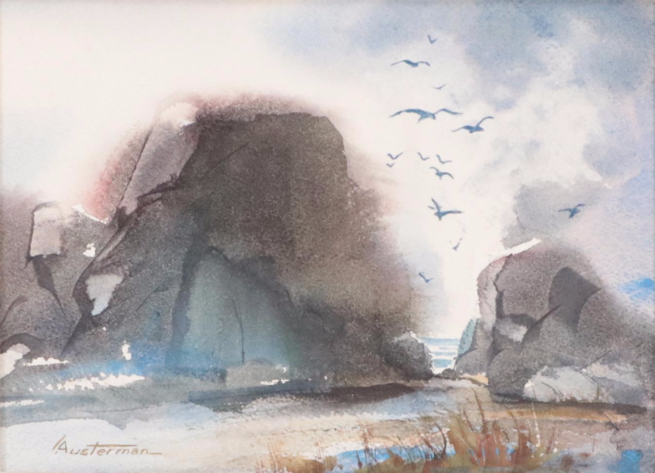 Louis Austerman Coastal Landscape Watercolor Painting