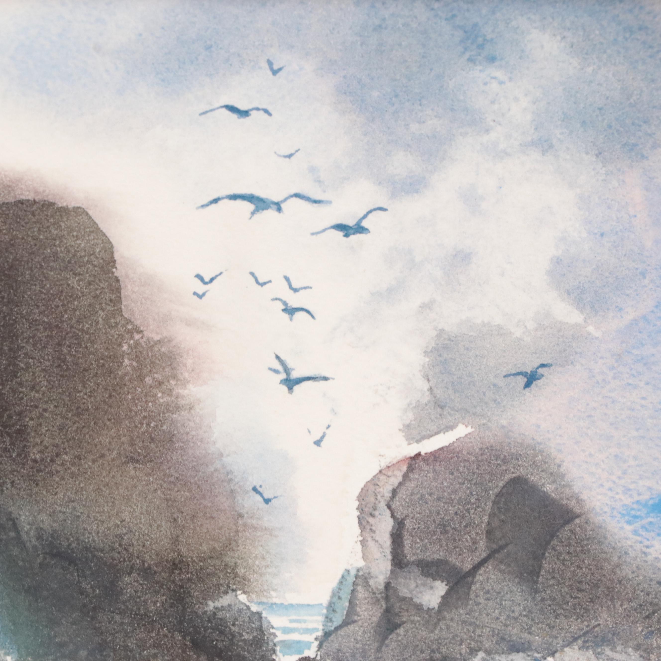 Louis Austerman Coastal Landscape Watercolor Painting