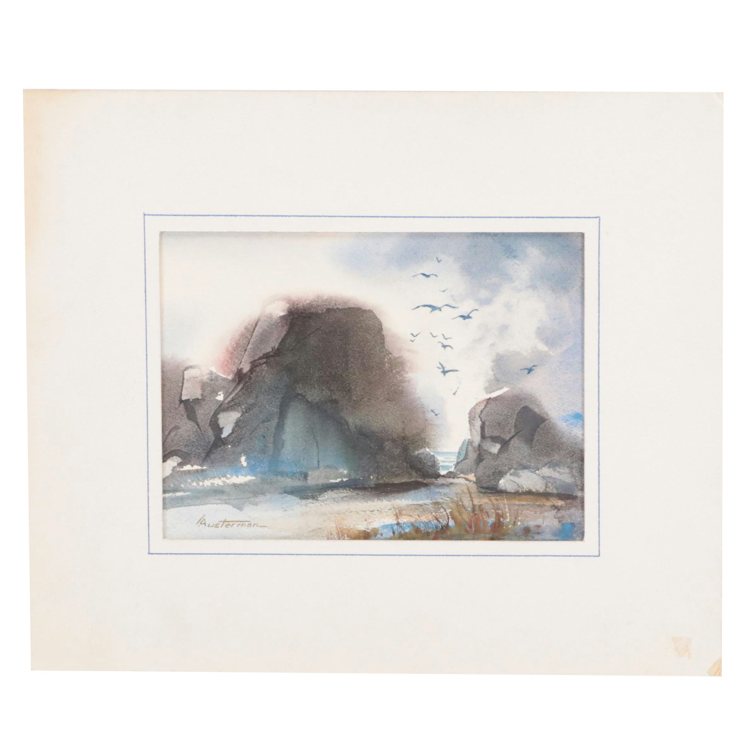 Louis Austerman Coastal Landscape Watercolor Painting