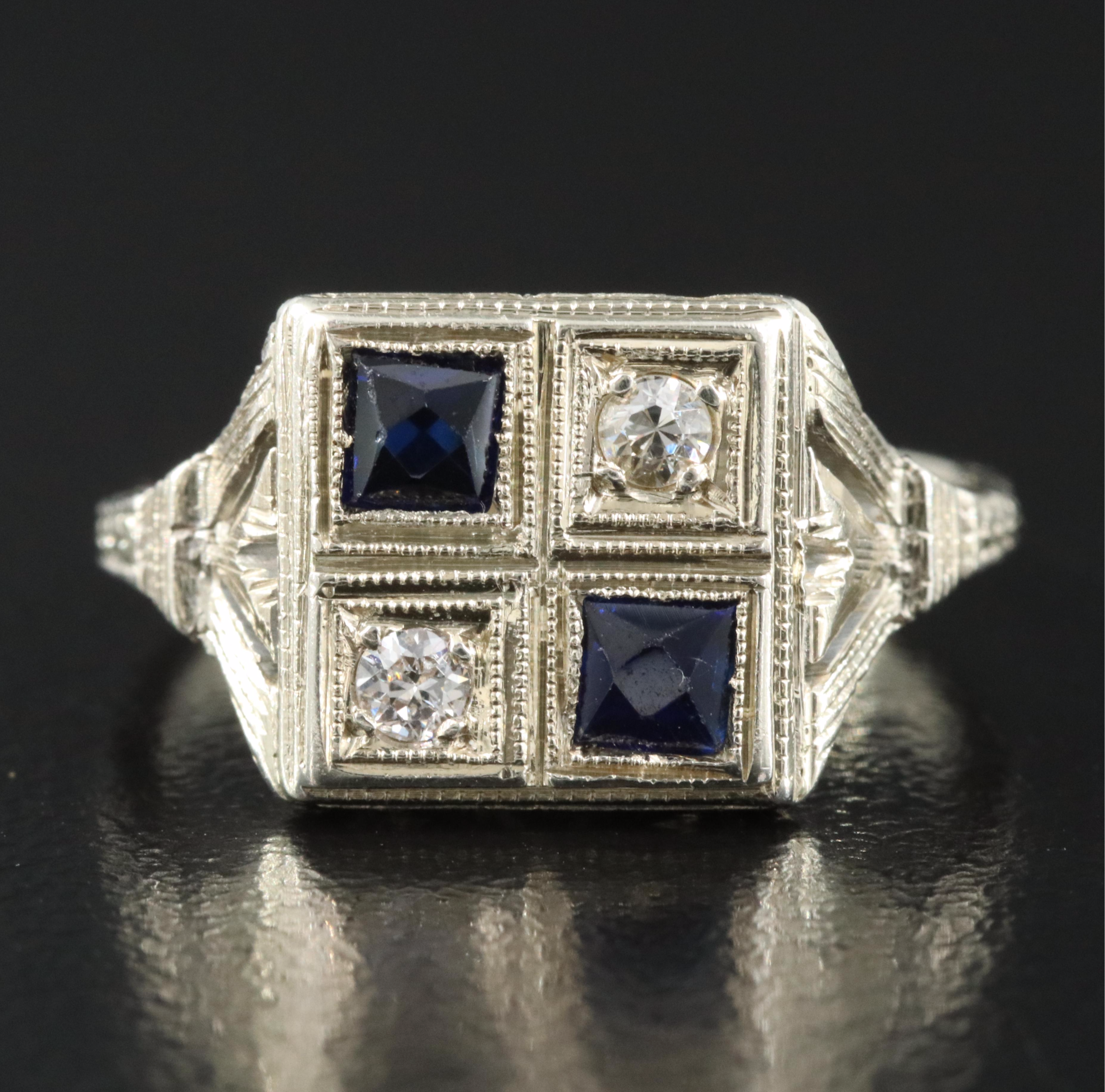 Art Deco Belais Brothers 18K Diamond and Sapphire Ring