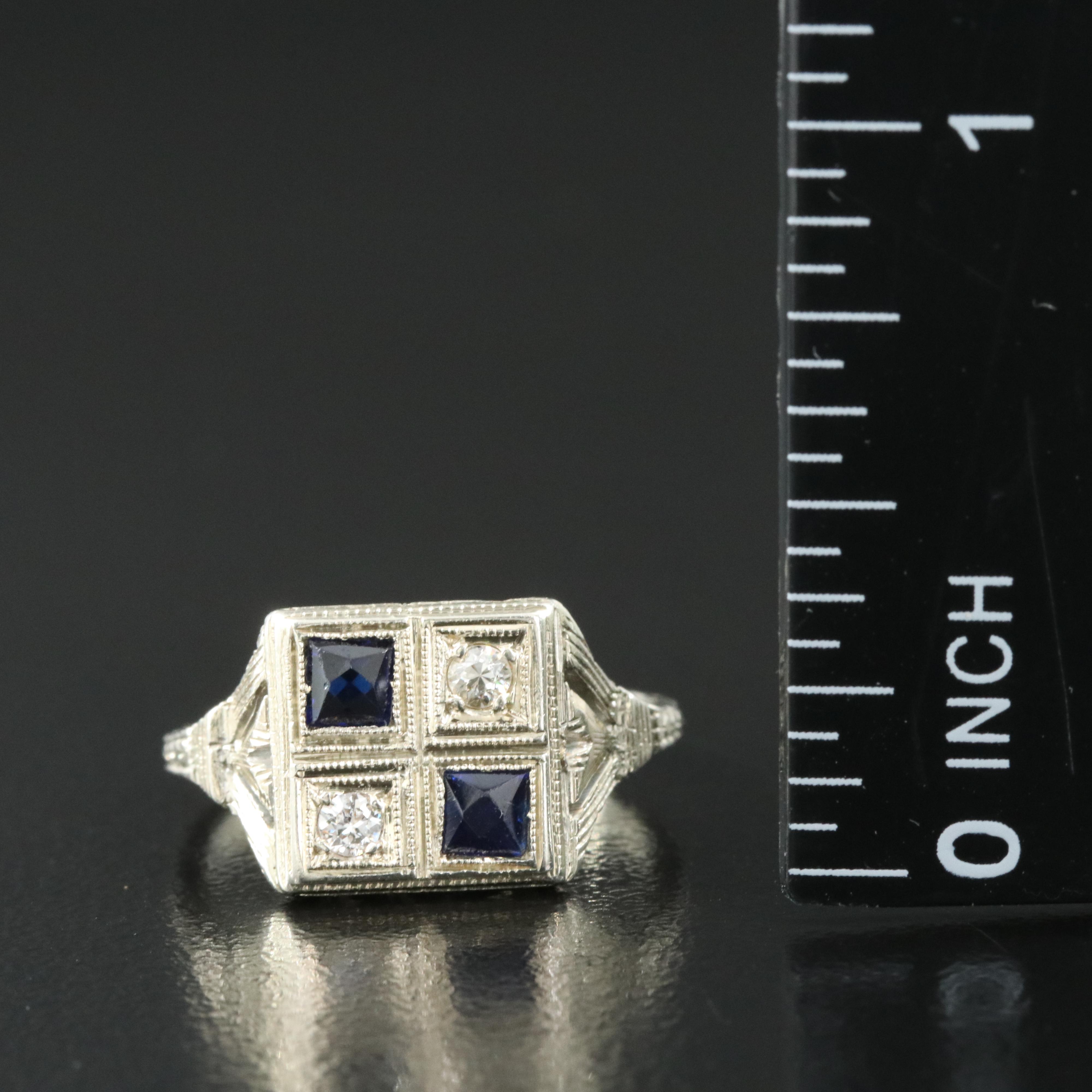 Art Deco Belais Brothers 18K Diamond and Sapphire Ring