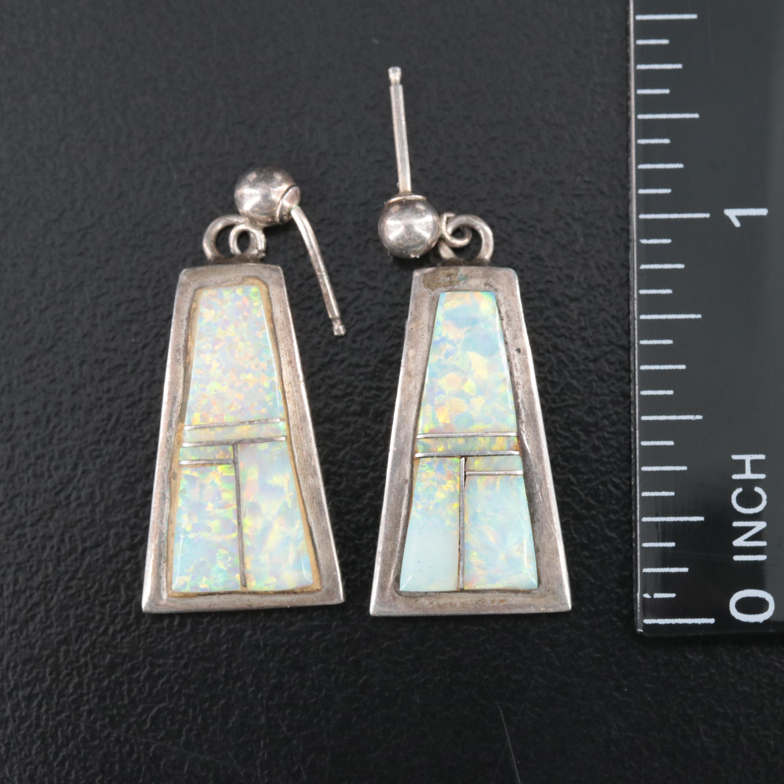 Jimmy Secatero Navajo Diné Sterling Opal Inlay Necklace and Earring Set