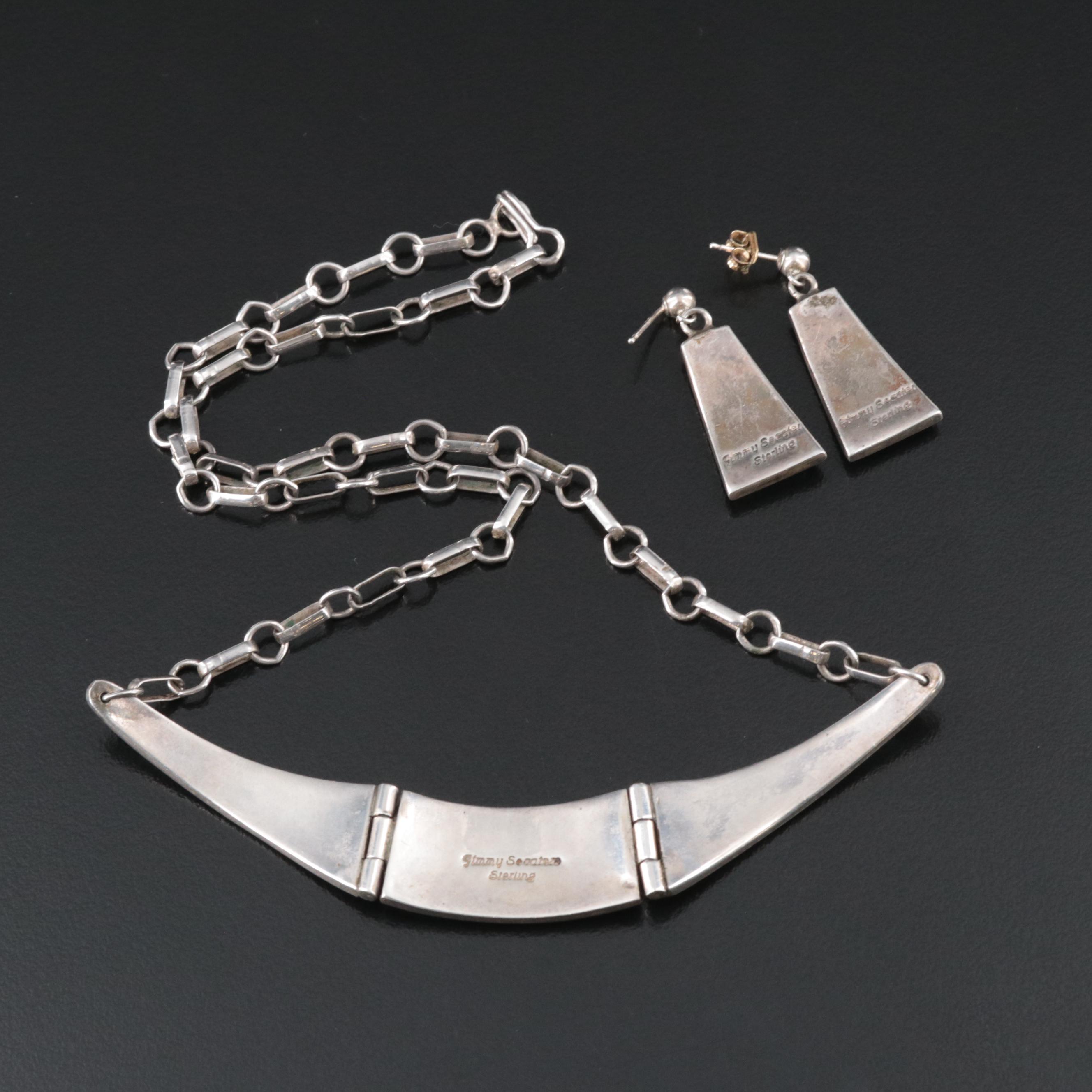 Jimmy Secatero Navajo Diné Sterling Opal Inlay Necklace and Earring Set