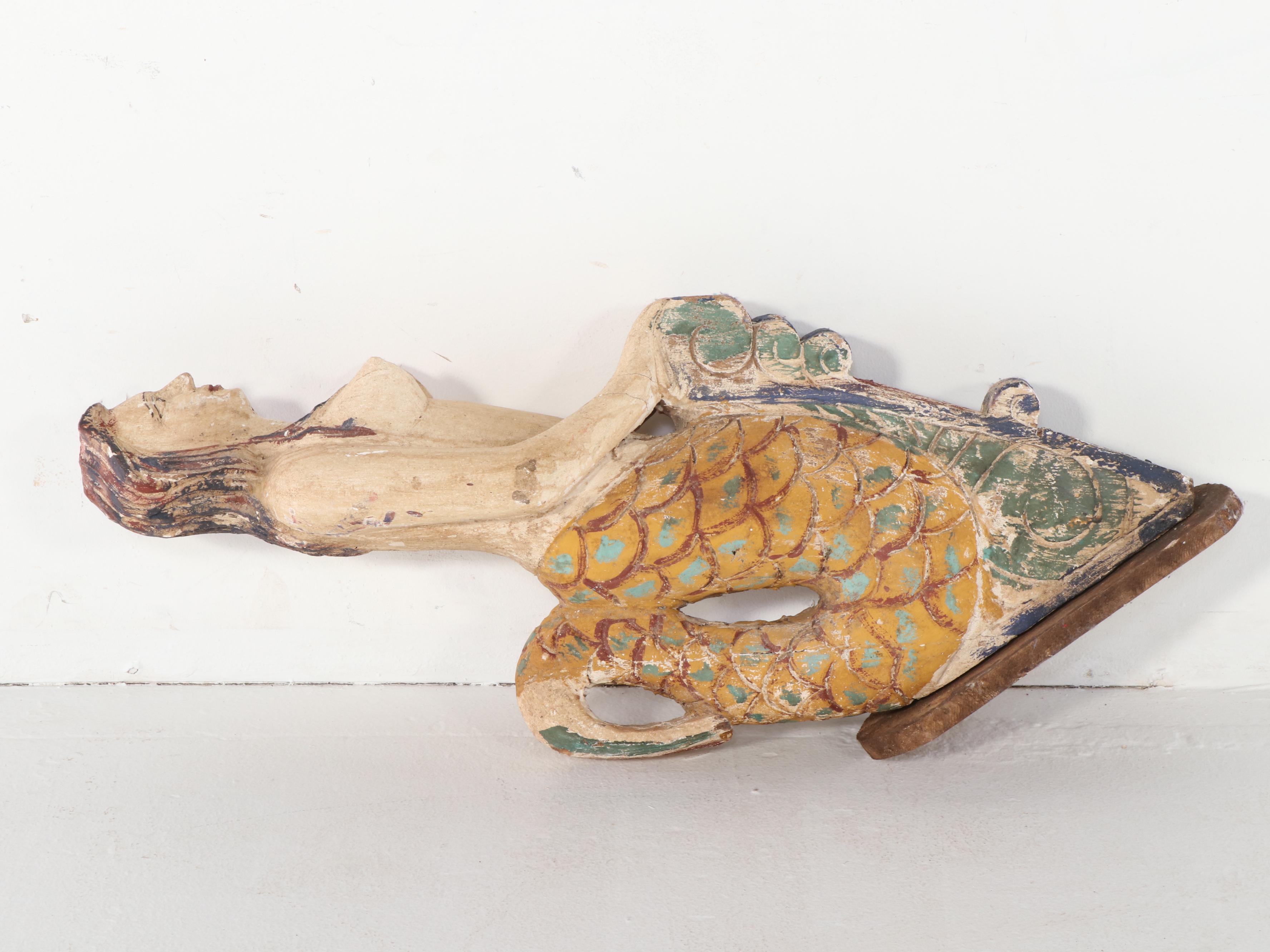 Carved Polychrome Wood Figurehead Style Mermaid