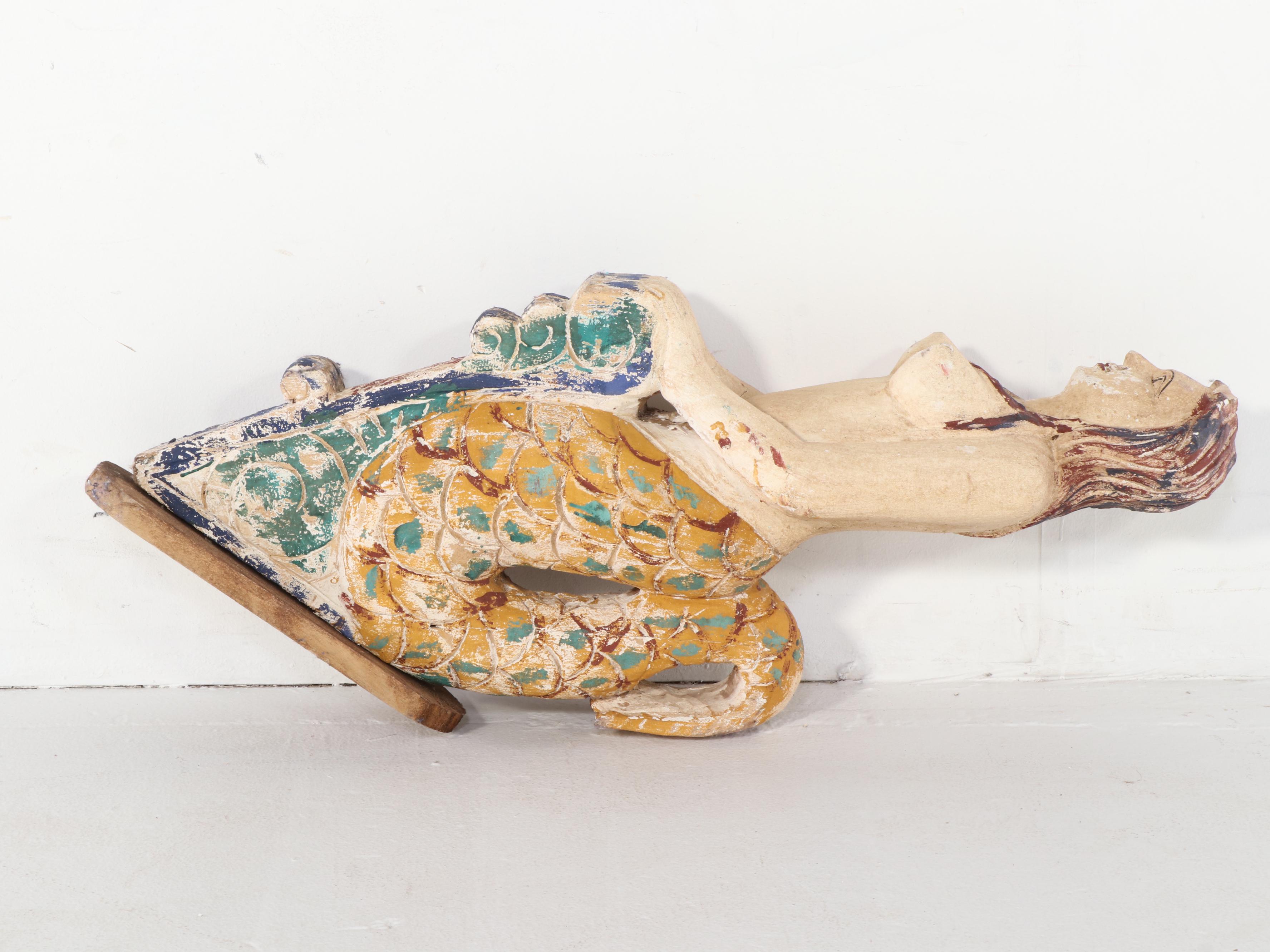 Carved Polychrome Wood Figurehead Style Mermaid