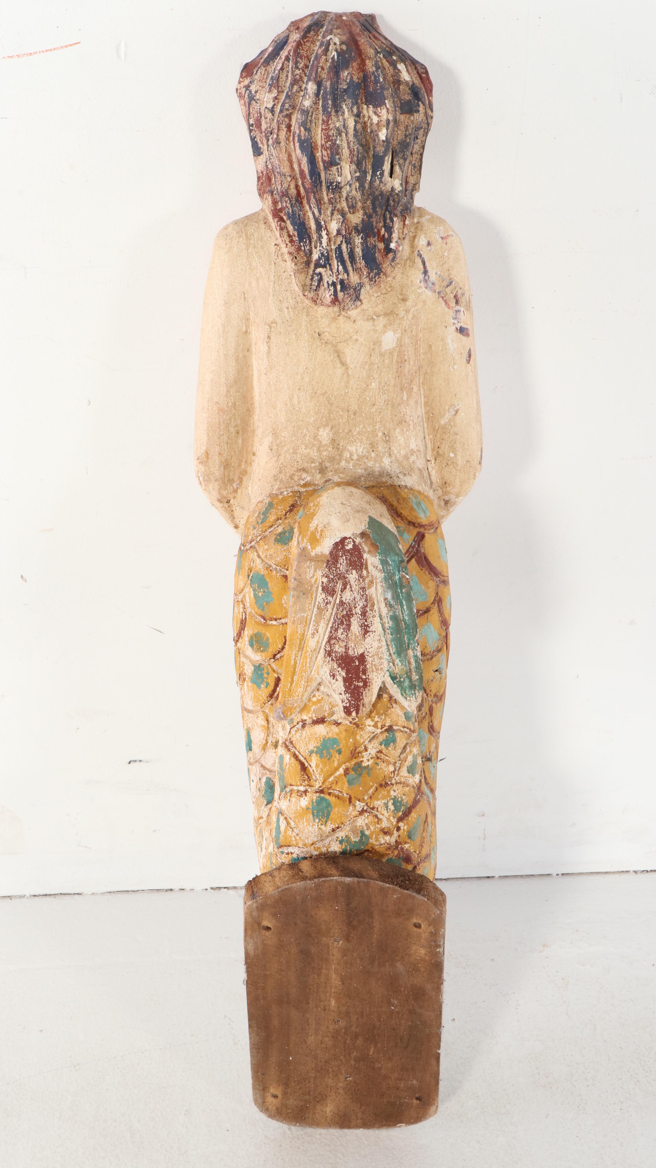 Carved Polychrome Wood Figurehead Style Mermaid