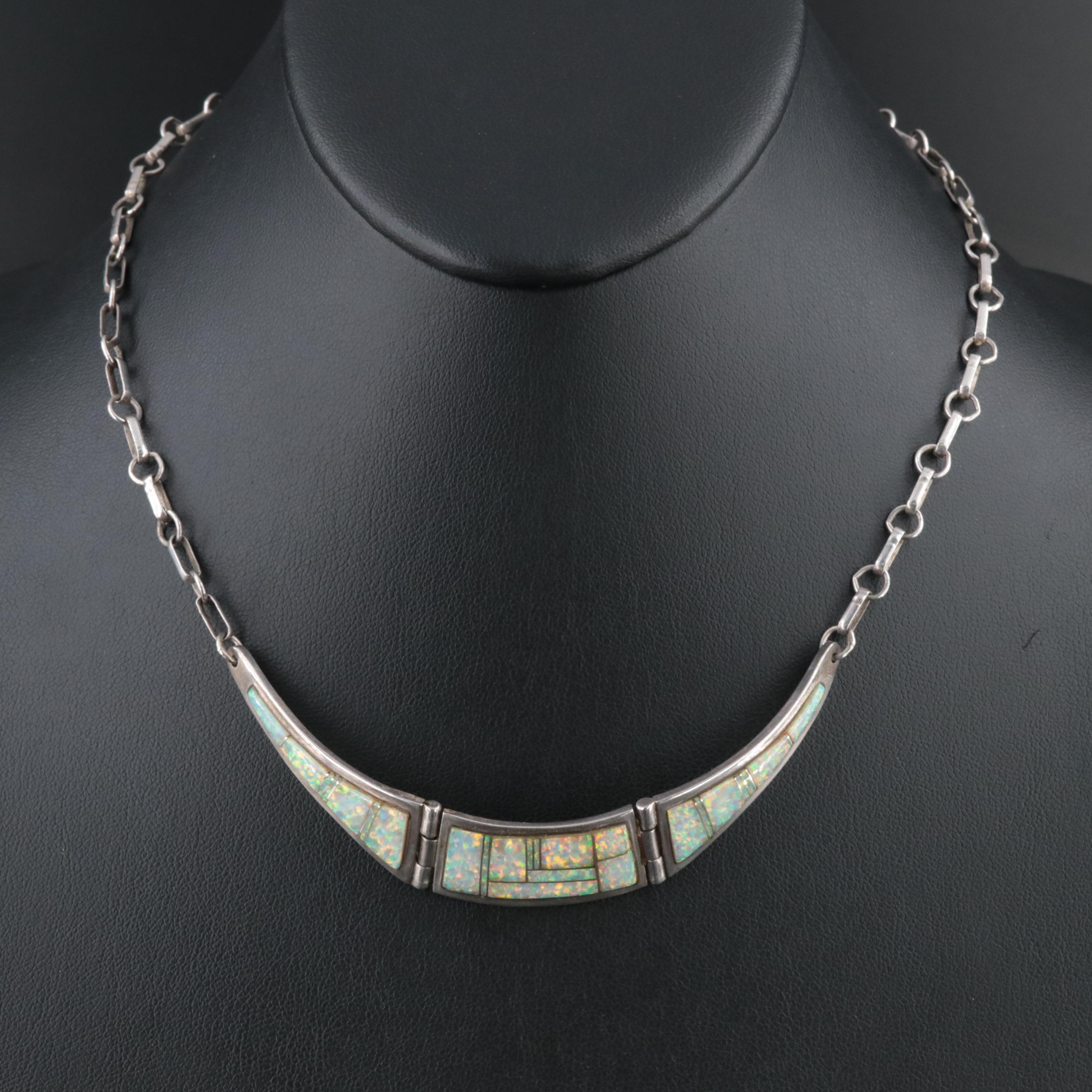 Jimmy Secatero Navajo Diné Sterling Opal Inlay Necklace and Earring Set