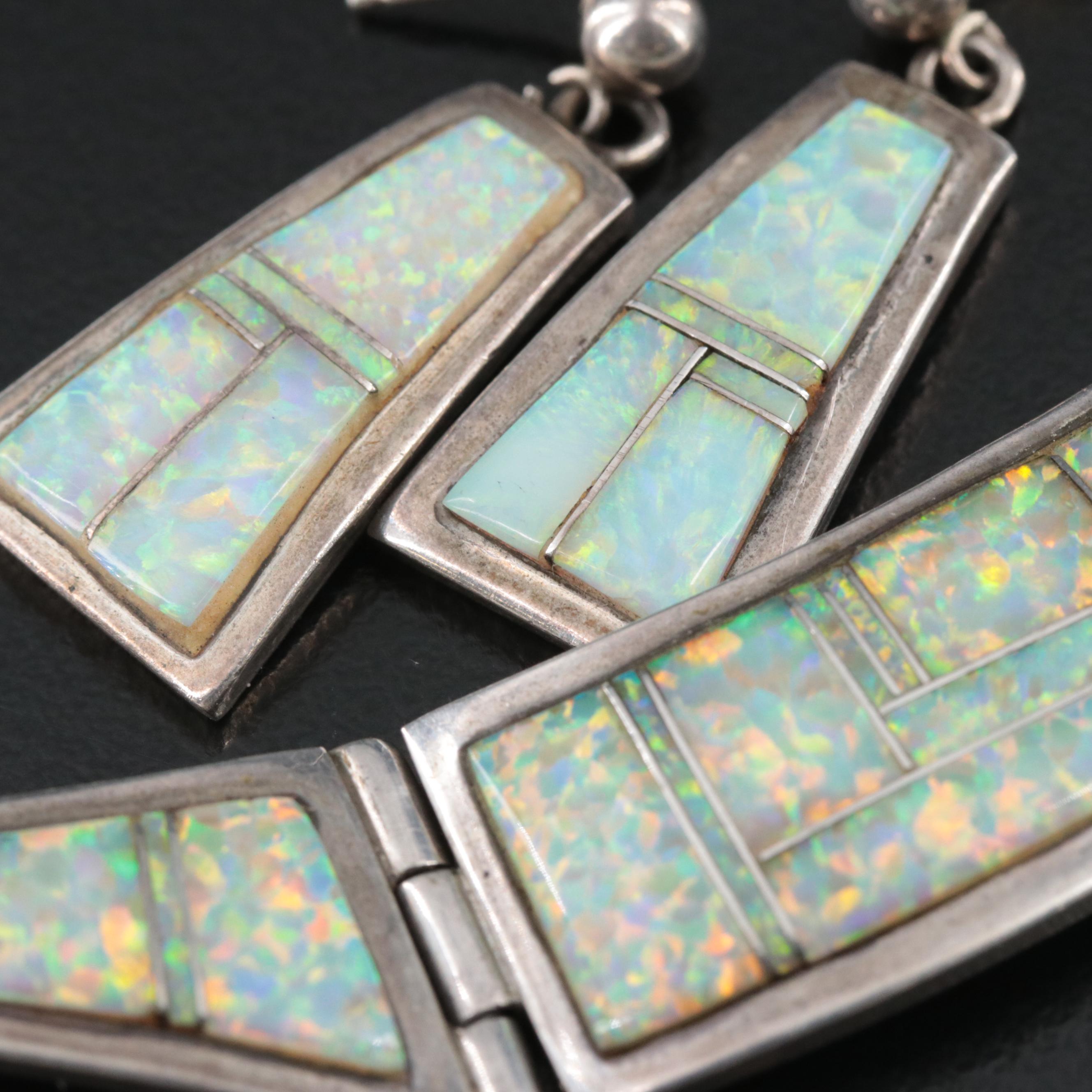 Jimmy Secatero Navajo Diné Sterling Opal Inlay Necklace and Earring Set