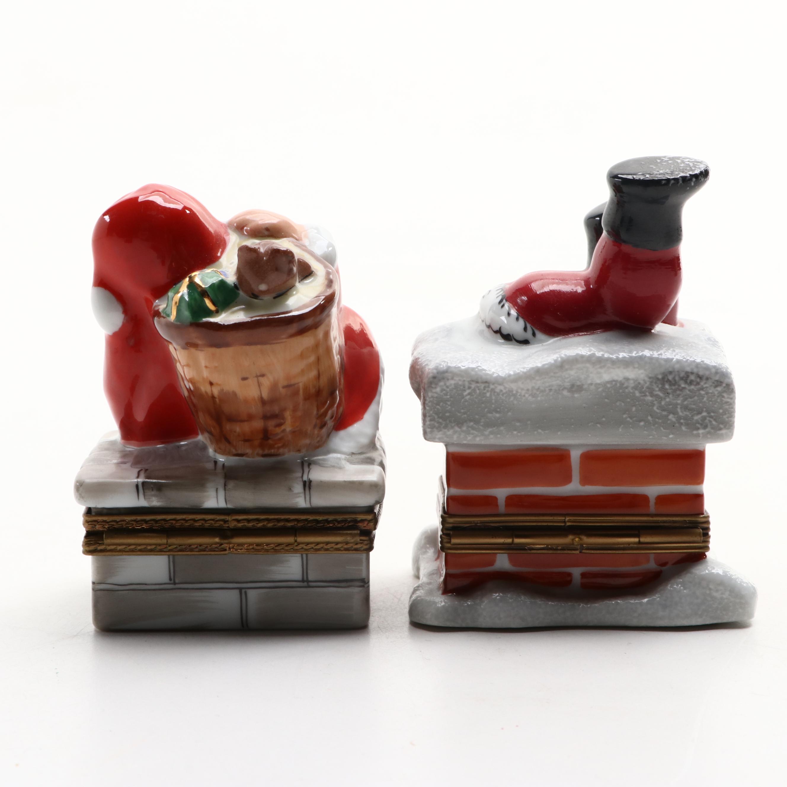 Rochard and Other Hand-Painted Porcelain Santa Claus Limoges Boxes