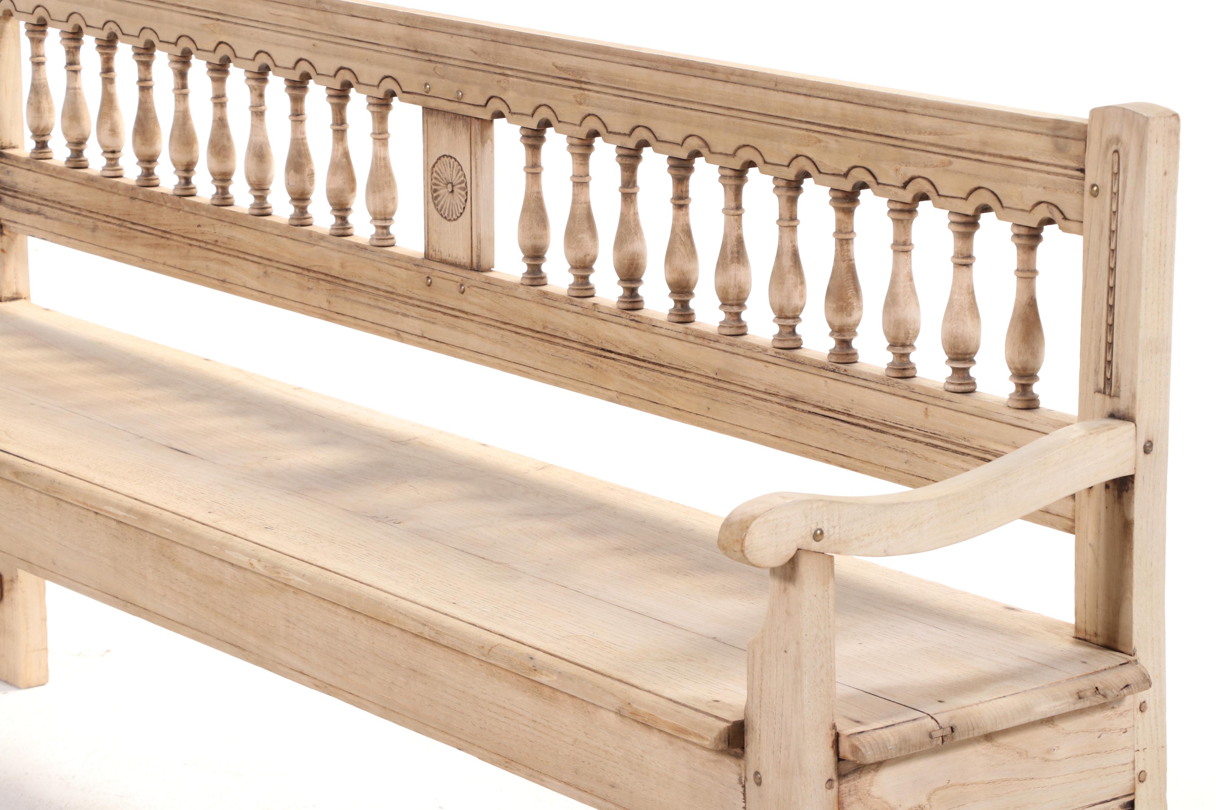 Pair of French Bleached Oak Colonnade-Back Benches, Late 19th Century