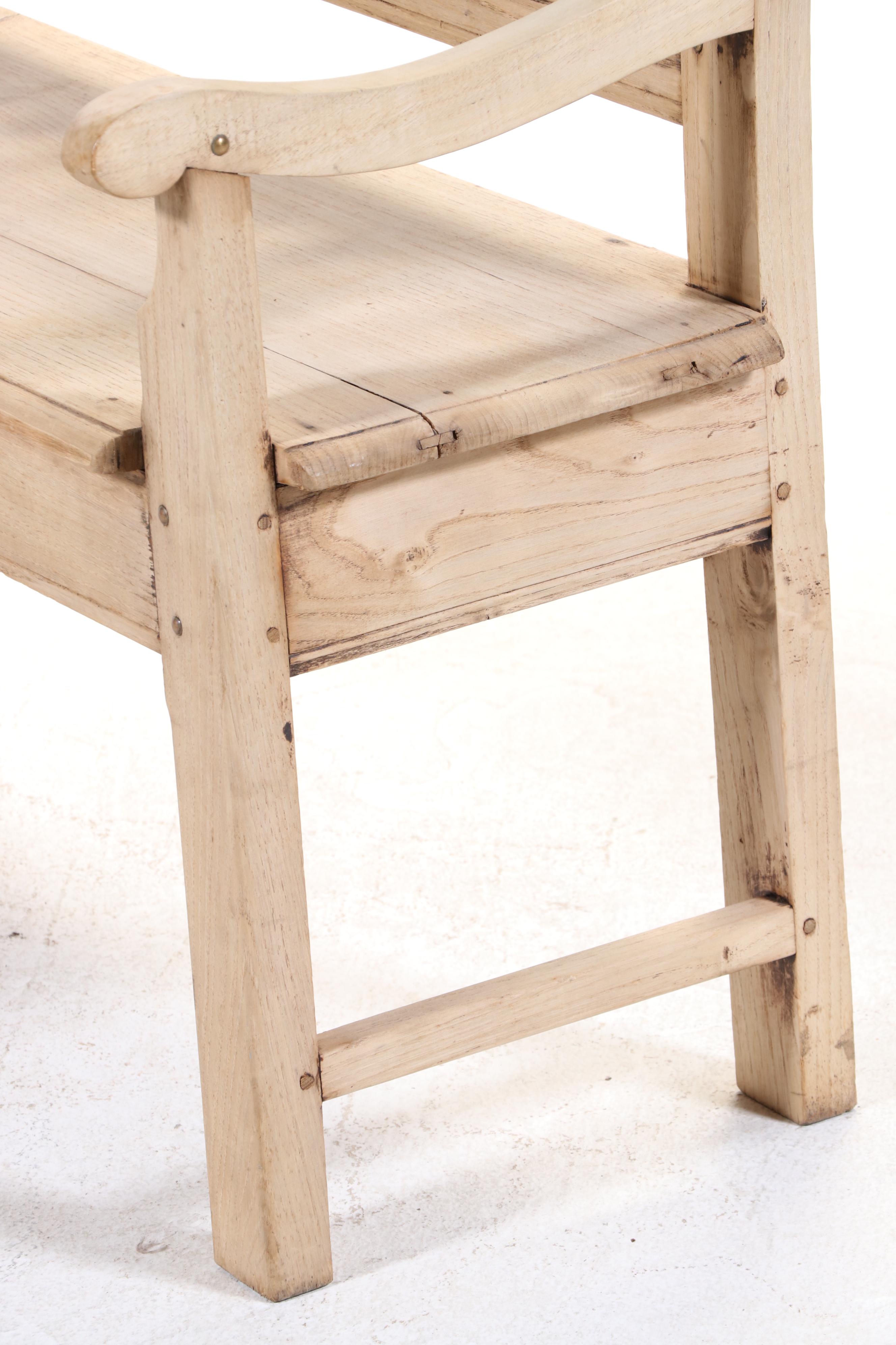 Pair of French Bleached Oak Colonnade-Back Benches, Late 19th Century