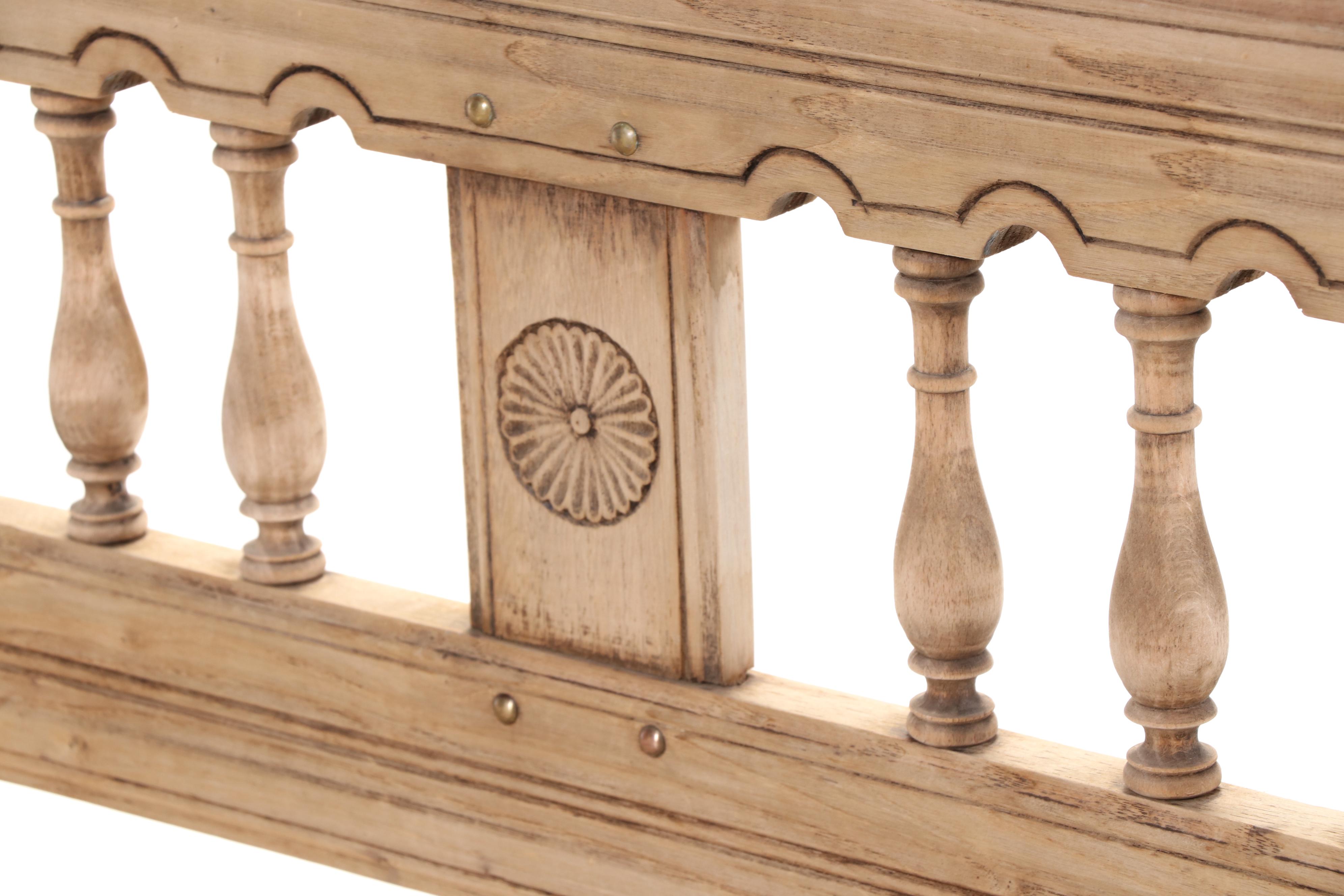 Pair of French Bleached Oak Colonnade-Back Benches, Late 19th Century