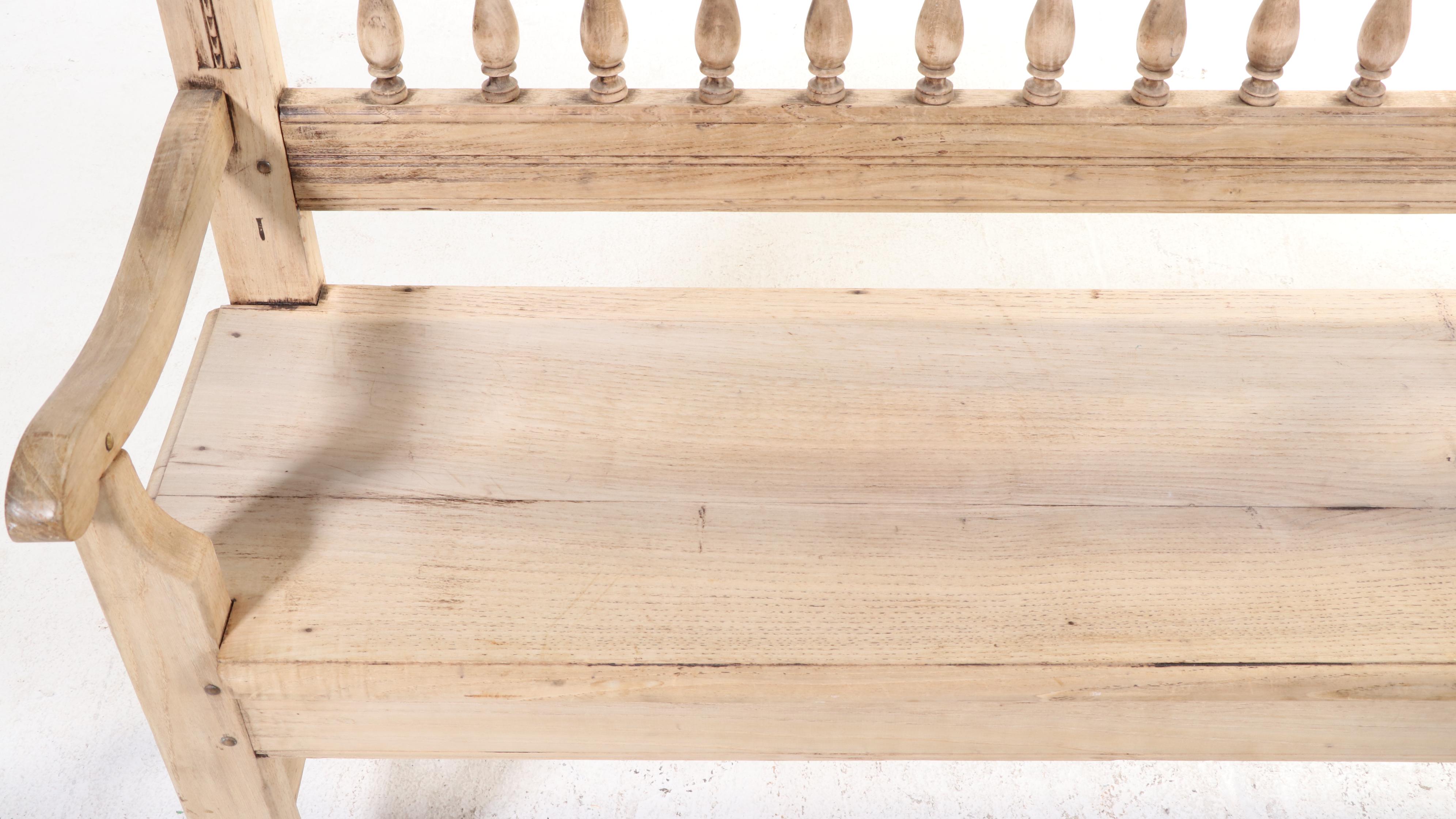 Pair of French Bleached Oak Colonnade-Back Benches, Late 19th Century