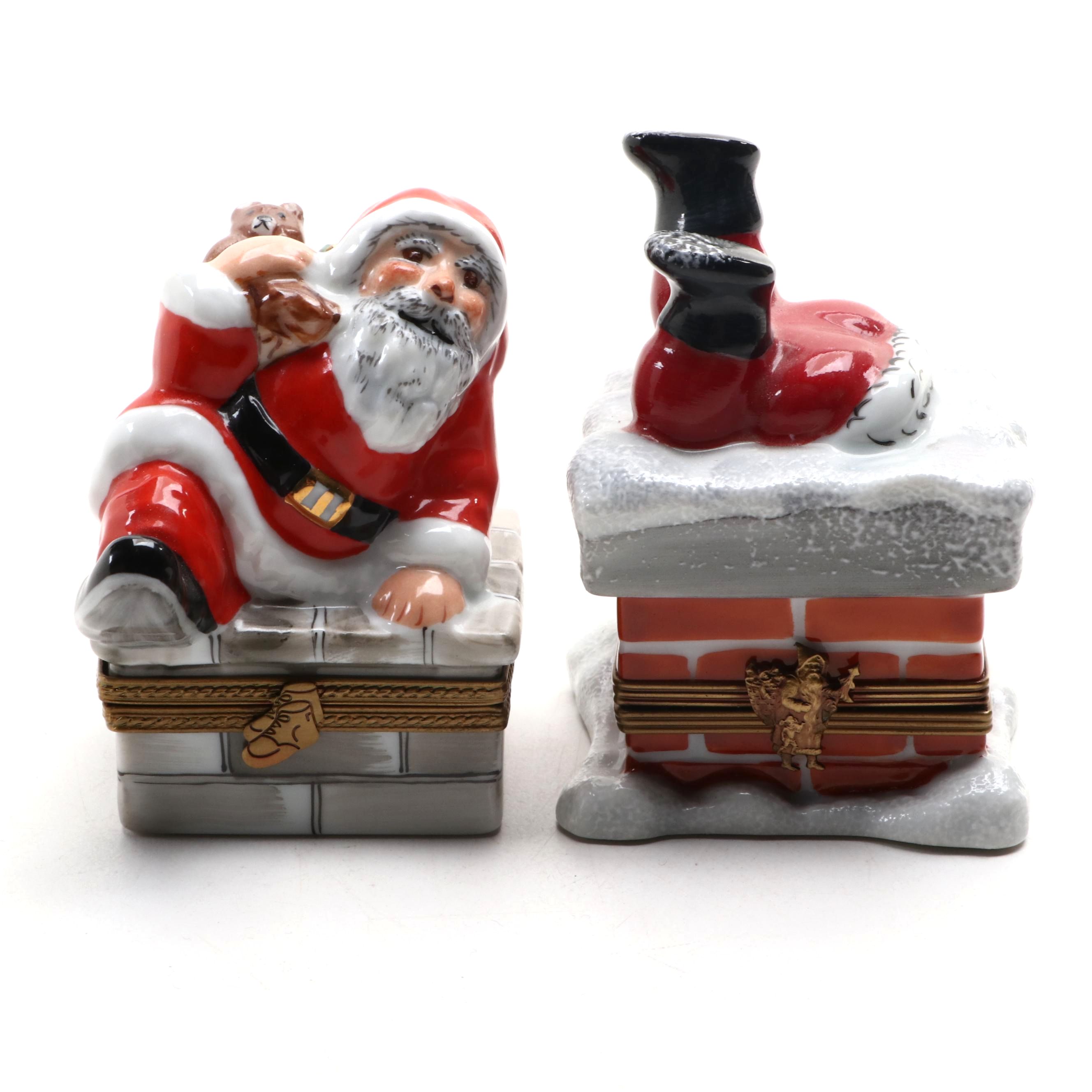 Rochard and Other Hand-Painted Porcelain Santa Claus Limoges Boxes