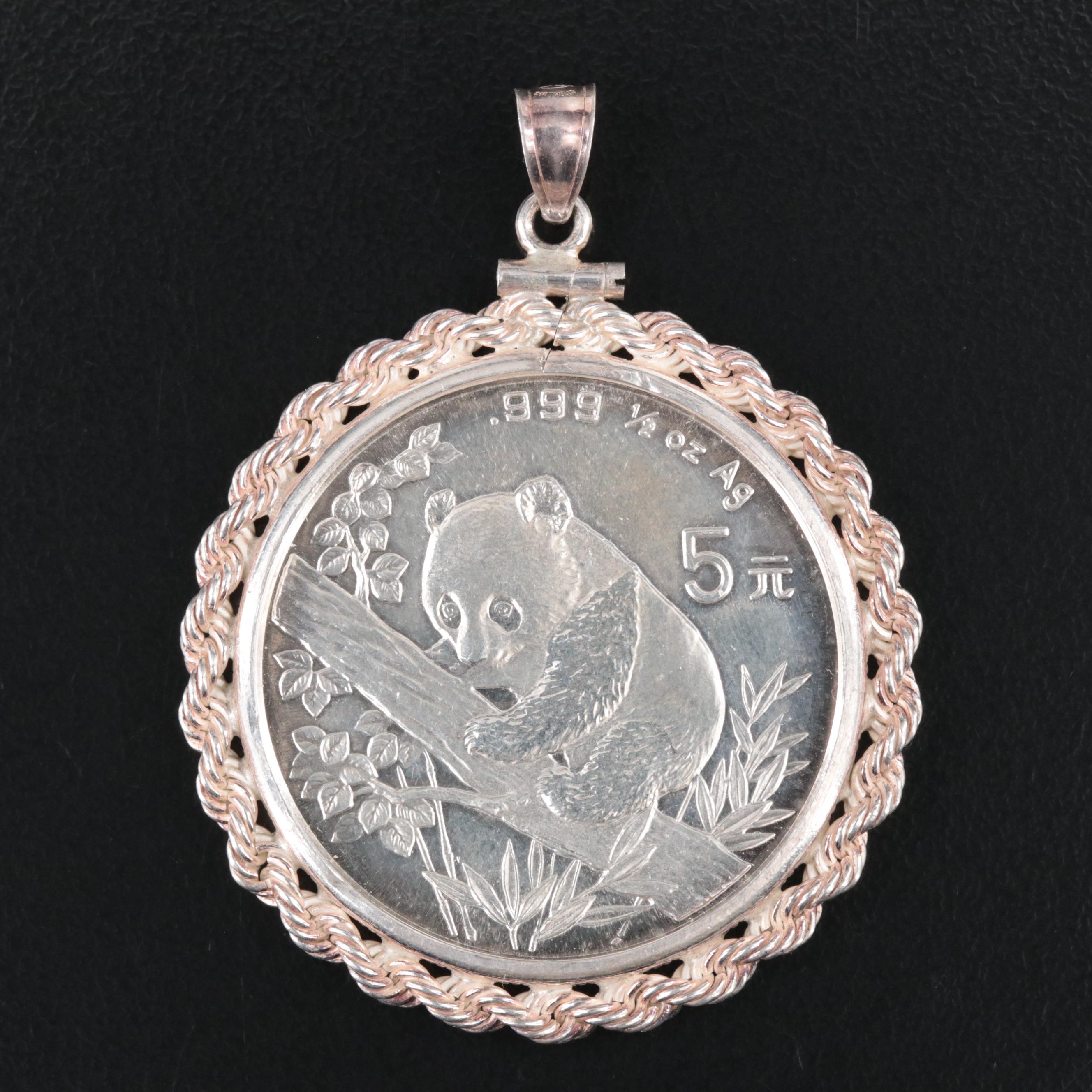 Sterling Pendant with 1995 Five Yuan Chinese Silver Coin
