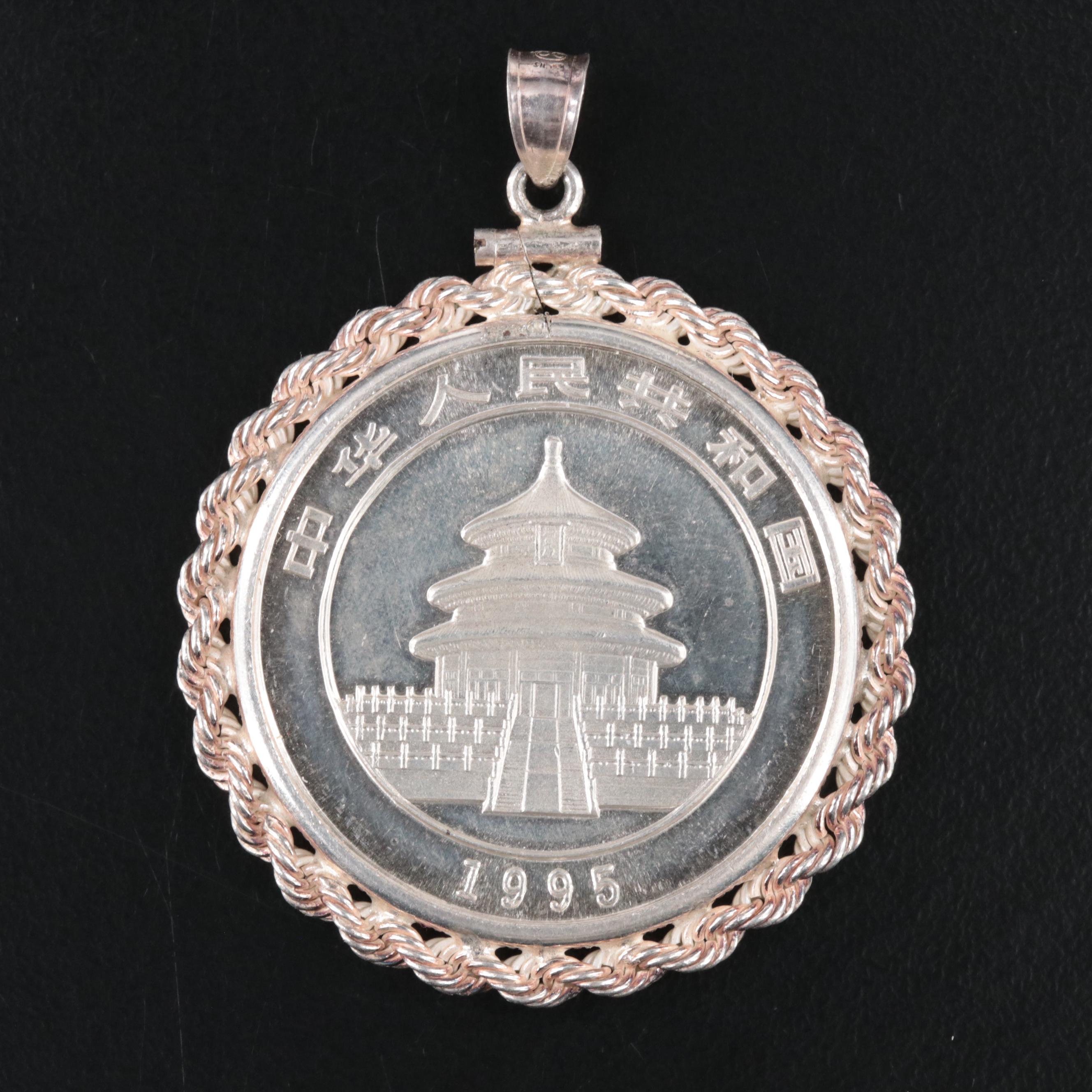 Sterling Pendant with 1995 Five Yuan Chinese Silver Coin