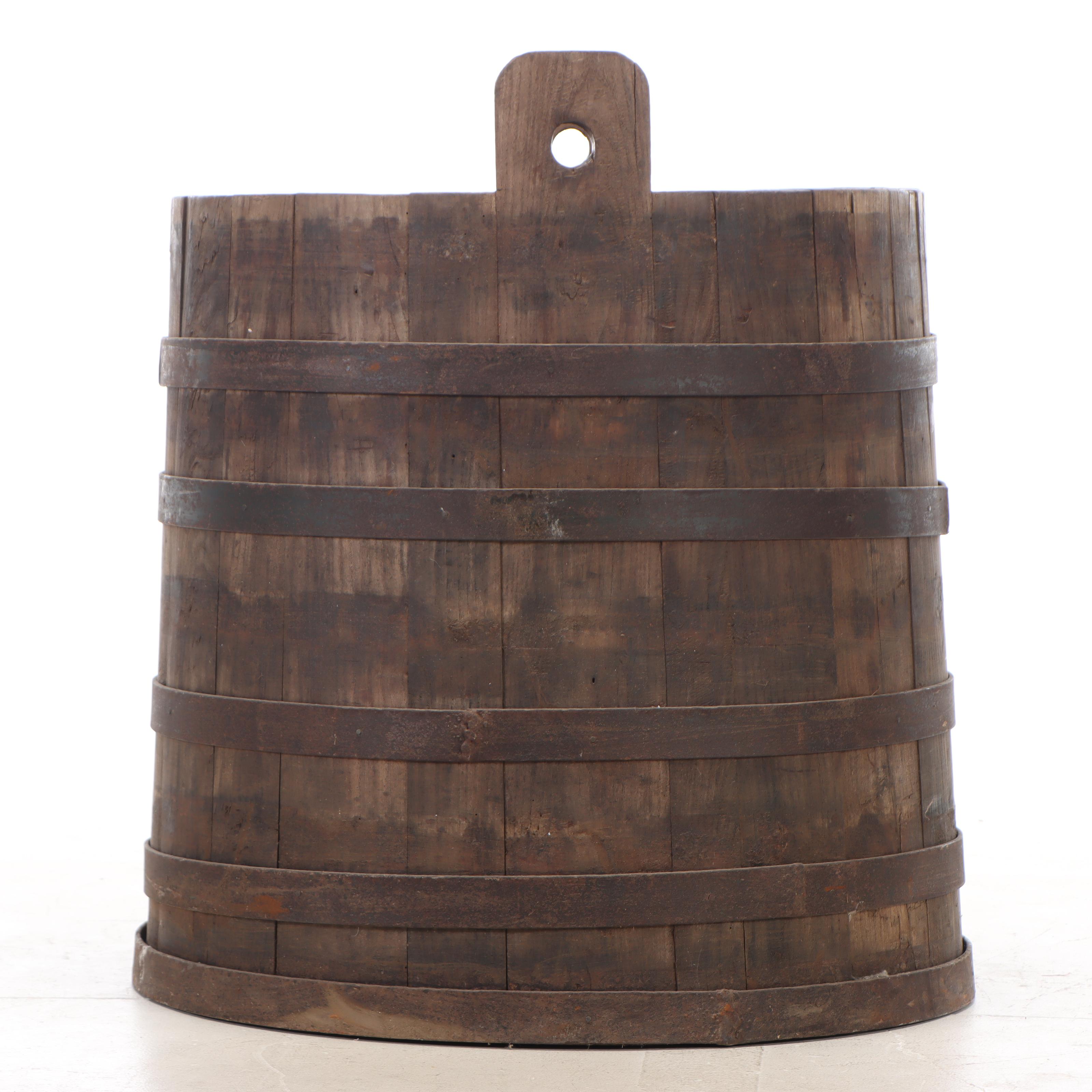 Primitive Metal Banded Wood Stave Pail, 19th Century
